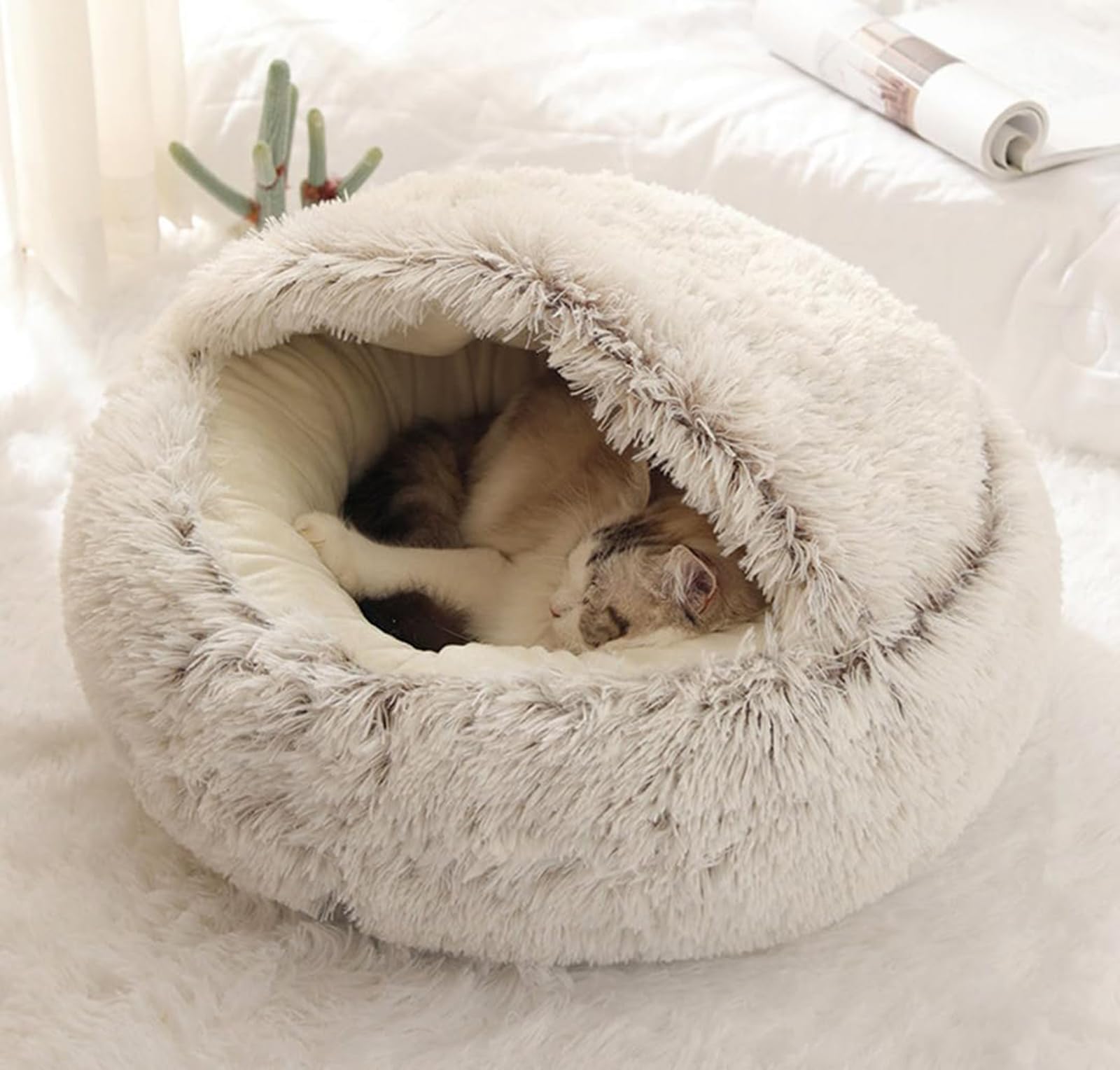 Beskie Calming Dog Bed & Cat Bed, Fluffy Plush Puppy Cushion, Kitten Cave, Small Dog Donut Cave, Indoor Cat Sleeping Bag - Image 2