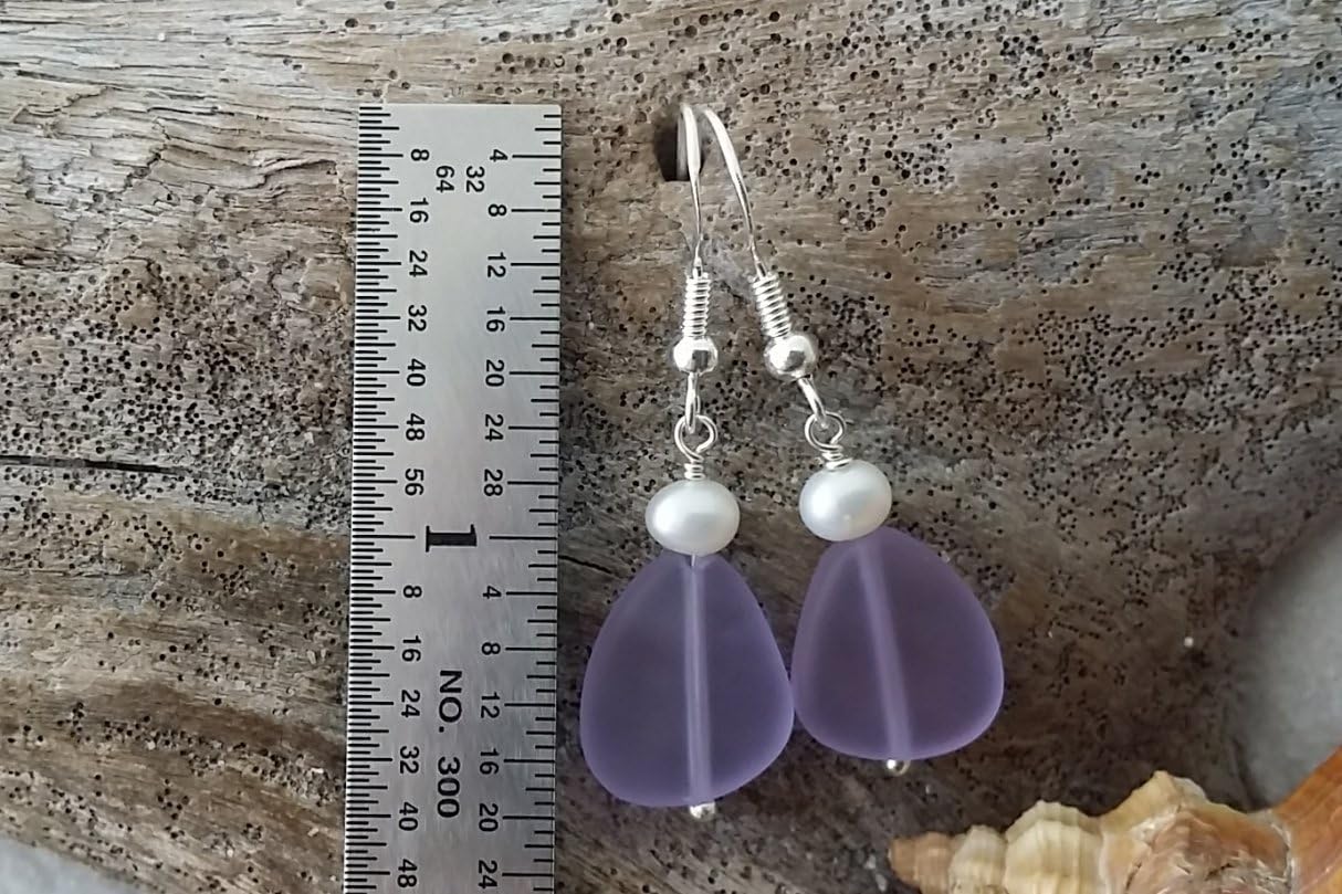 YInahawaii Handmade "Magical Color Changing" purple sea glass earrings, Natural pearl, February Birthstone, (Hawaii Gift Wrapped