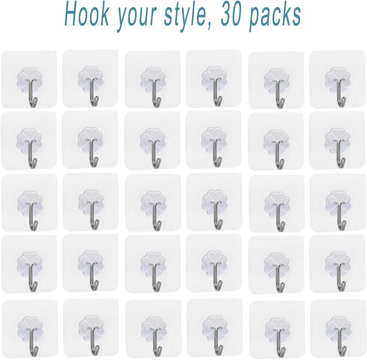 30 PCS No Drill Hooks Self Adhesive Hooks Hangers Clear