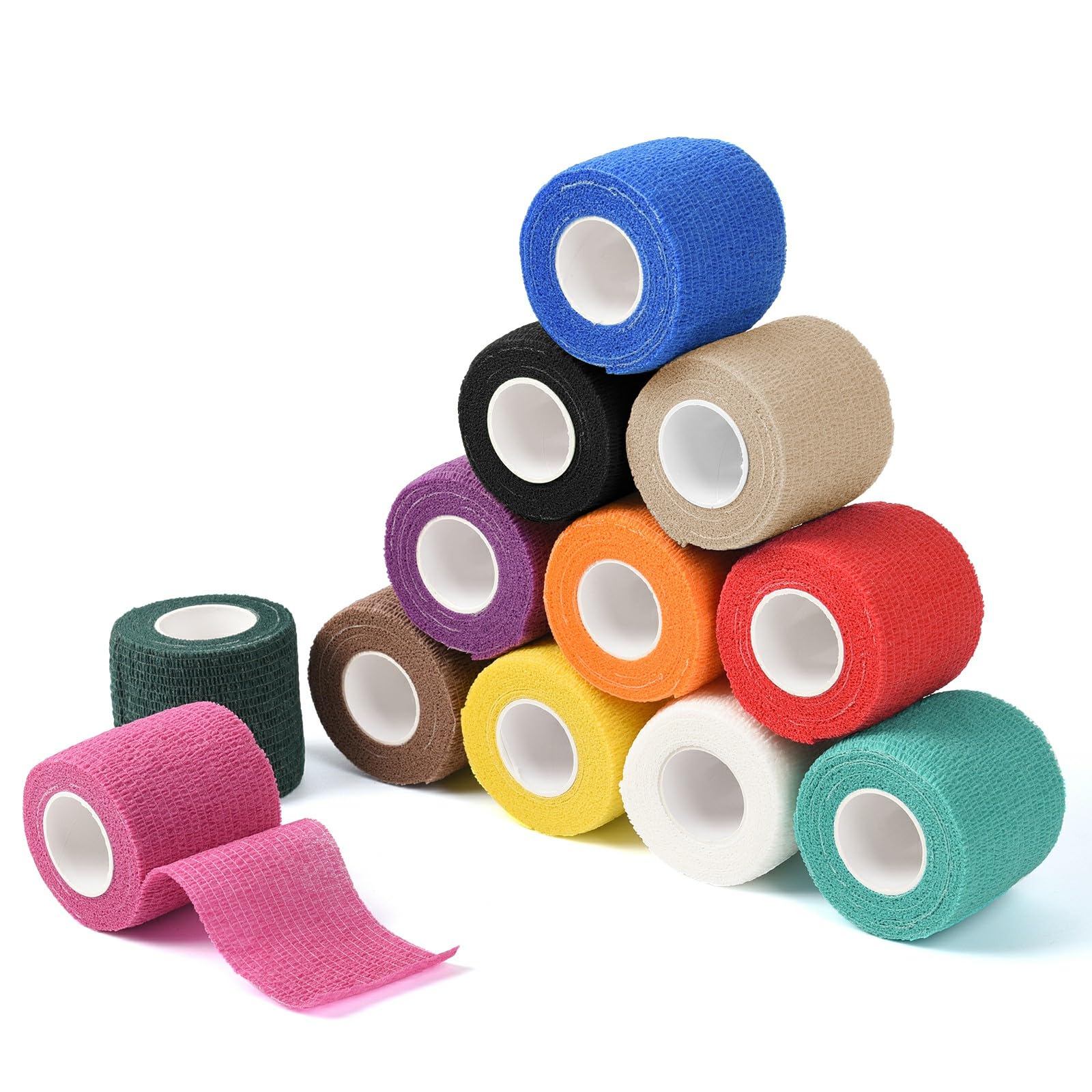 12 Pack Self Adherent Cohesive Wrap Bandages, Elastic Self Adhesive Tape, Sports wrap Tape, Bandage Wrap for Sports, 2 Inches x 5Yards