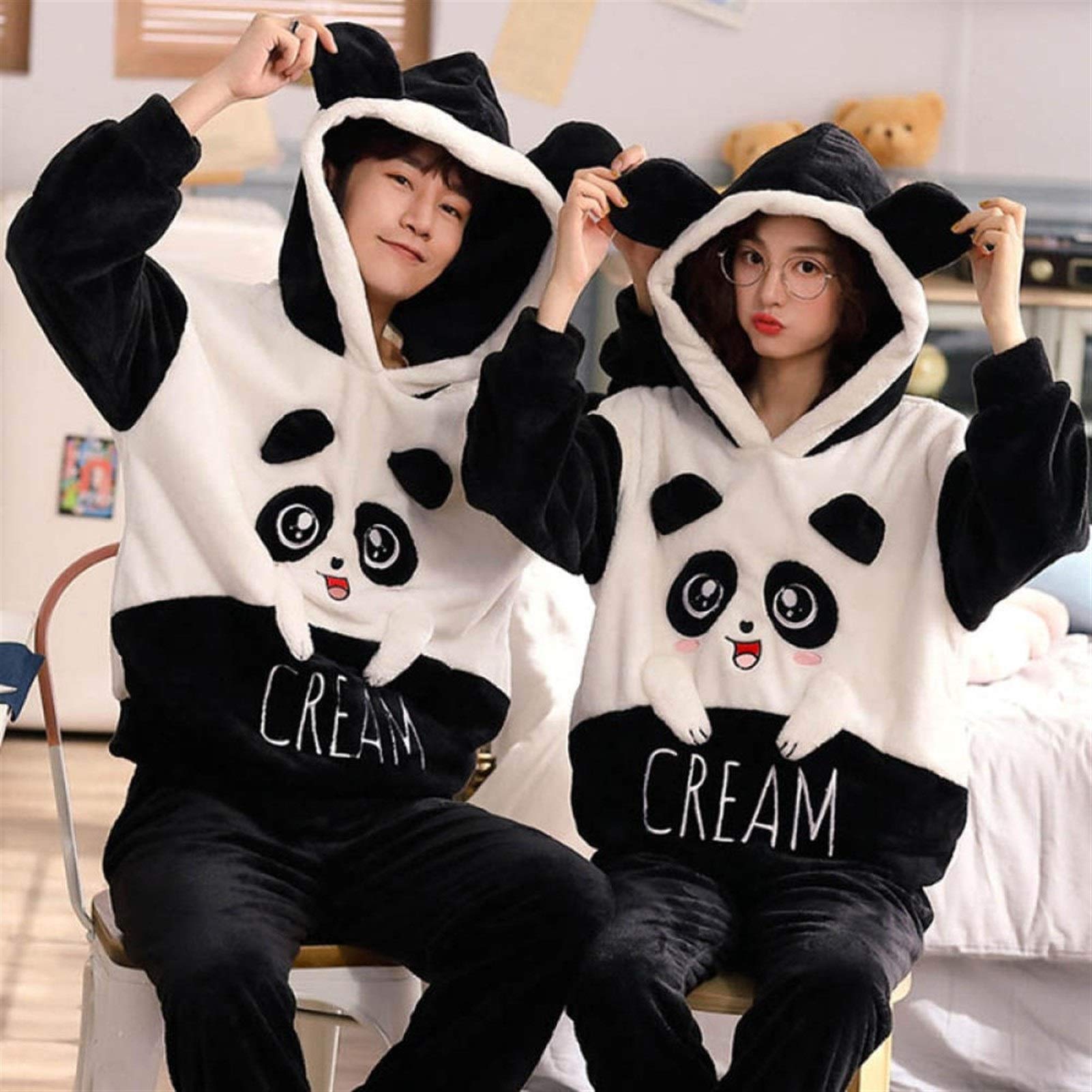 Vrouwen Fuzzy Hooded Pyjama Sets Kawaii Harajuku Nachtkleding Koe Gezellige Nachtkleding Pluche Warme Pjs Set Zachte Loungewear, Koe, M
