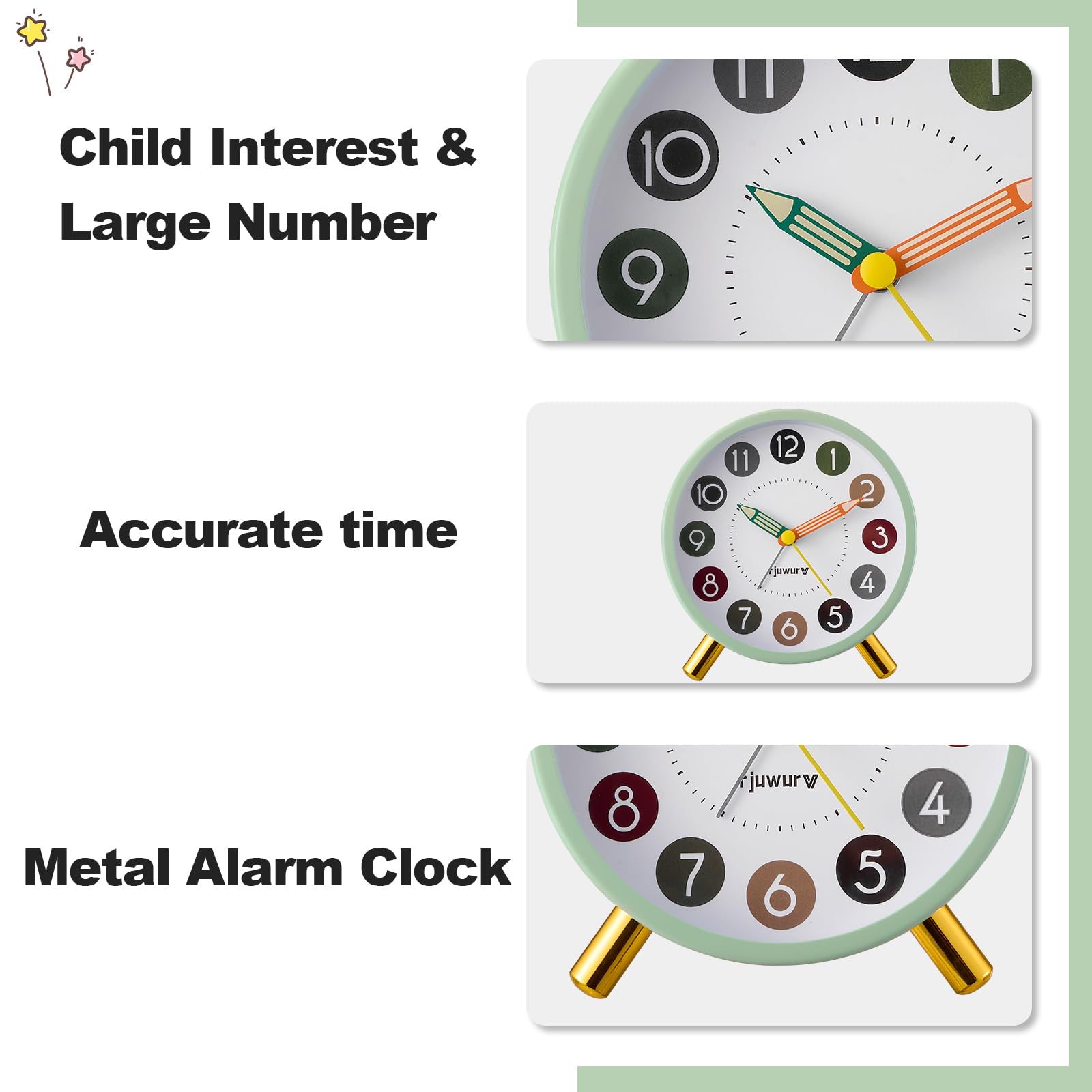 rjuwurv Reloj despertador de metal súper silencioso, reloj despertador de escritorio, reloj despertador para dormitorio, reloj despertador de interés infantil (negro)