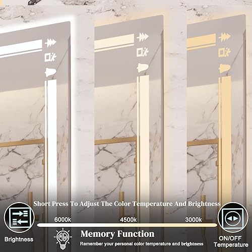 Miniatura 7 de Espejo retroiluminado LED de 36 x 24 pulgadas espejo de baño con tira de luz incorporada función antivaho brillo ajustable táctil memoria de apagado