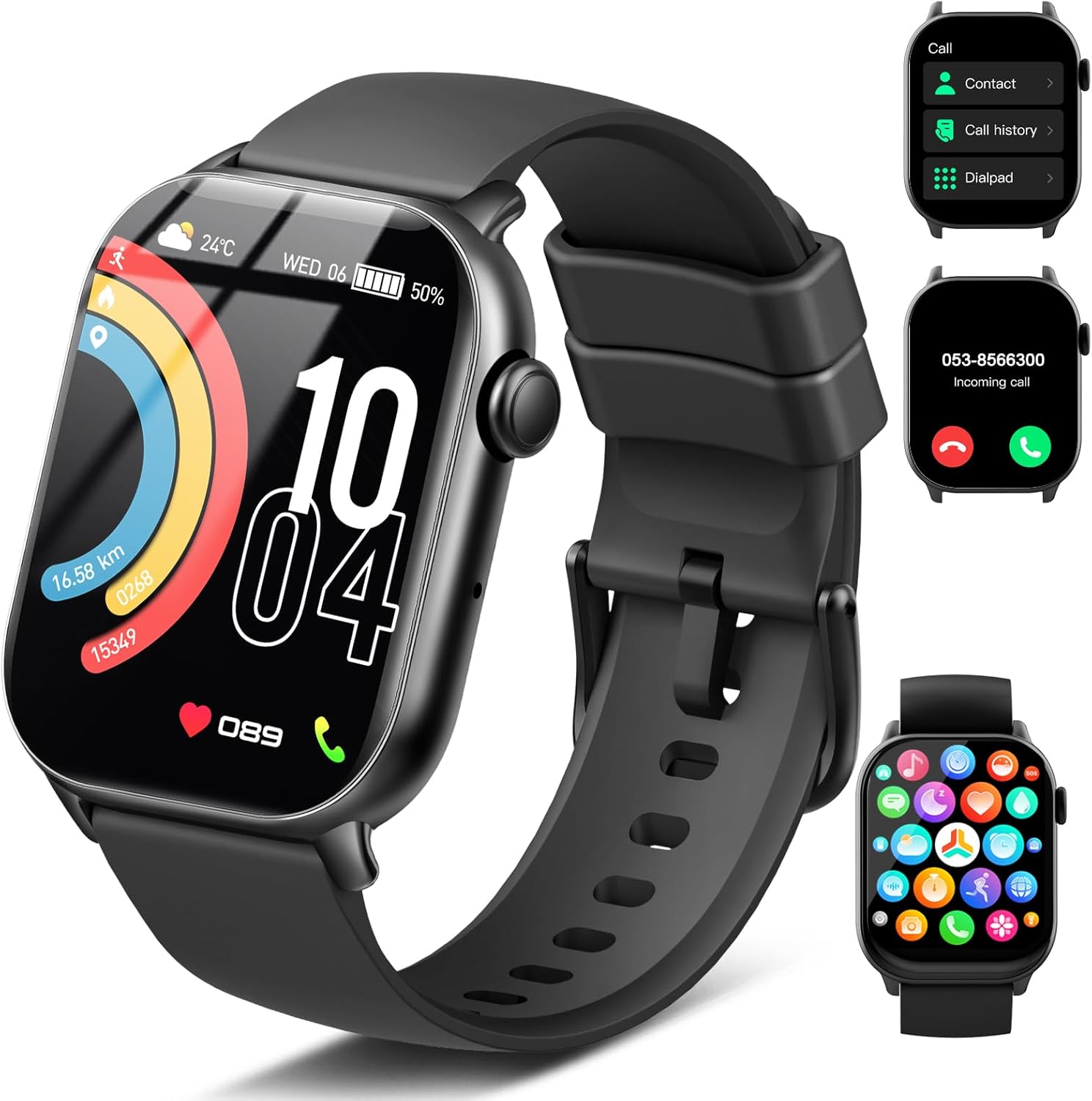 Montre Connectée Homme Femme, 110+ Sportifs Smartwatch Moniteur Sommeil Fréquence Cardiaque Podomètre, 1.96" Montre Intelligente avec Appel Bluetooth, Etanche IP68 Montre Sport pour Android iOS, Noir