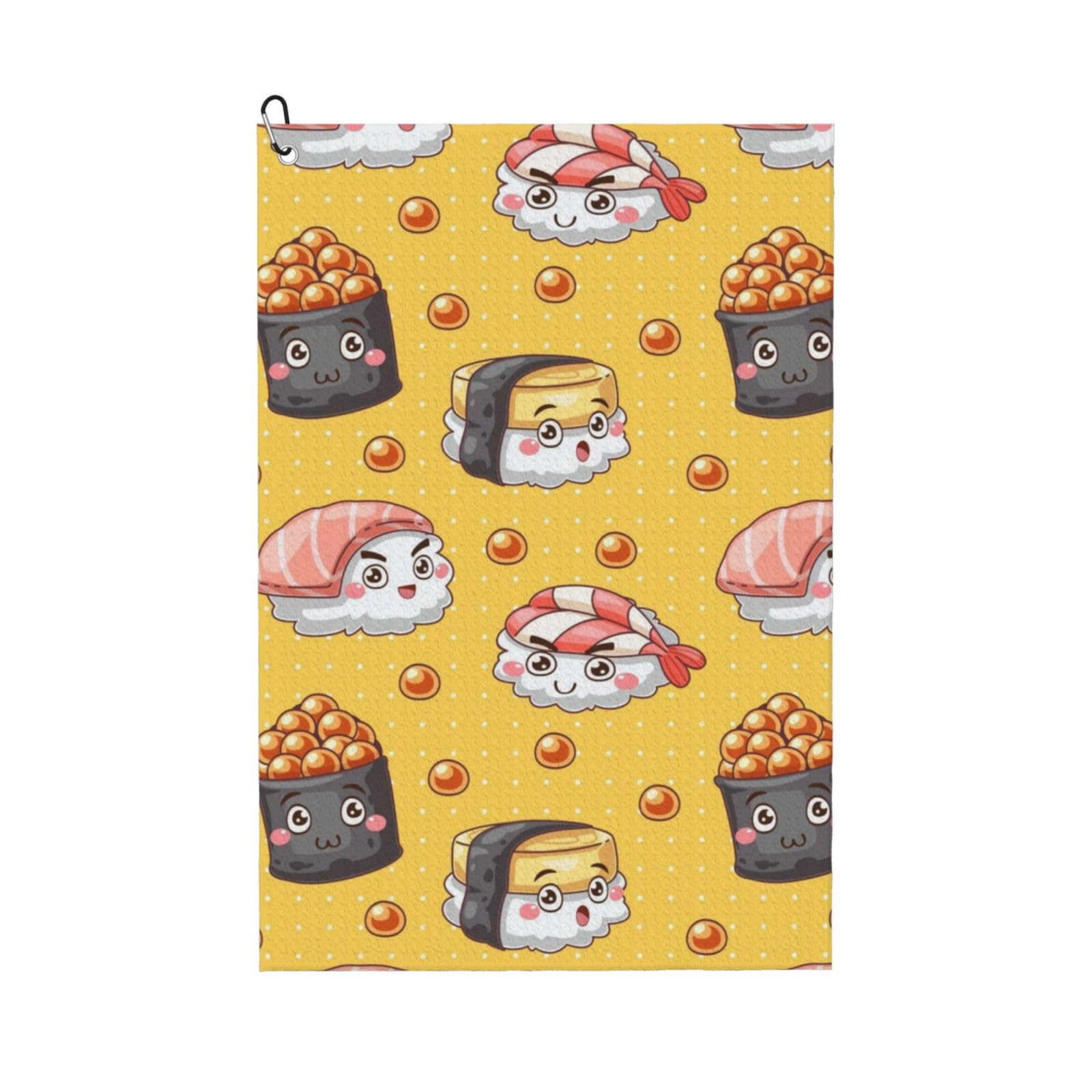 Hnnkloy Cute Funny Sushi, 16x24 in Portable Waffle Golf Towels with Carabiner Clip for Golf Bag