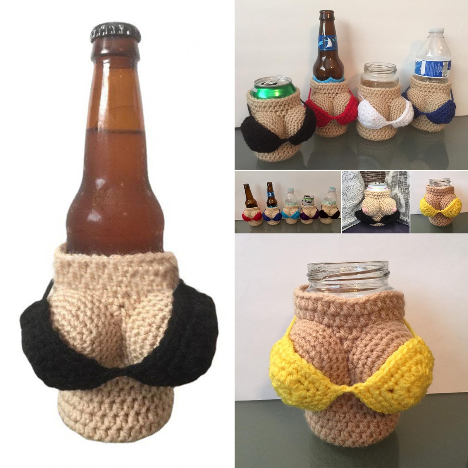 ETAWDE Removable Bikinis Beer Crochet Bikinis Coffee Cup AntiBurn Nonslip Bottle Covers Hot Cups Protections
