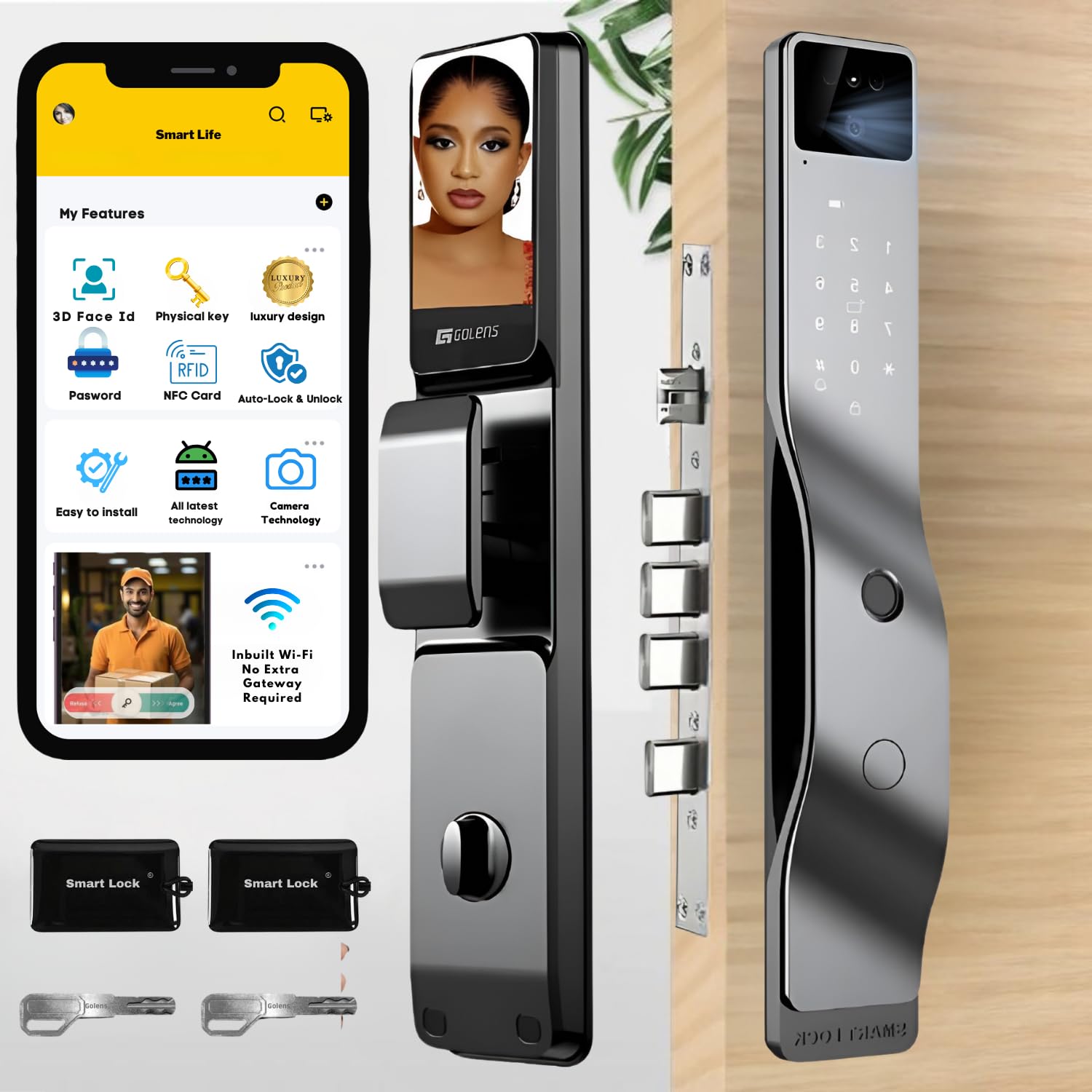 GOLENS X111 Upgraded Smart Door Lock LCD Display, Camera with 3D Face Recognition, Fingerprint, WiFi, Mobile App, PIN, RFID Card and Manual Key Access Digital Door Lock (B0DC57HPJC) Amazon Price History, Amazon Price Tracker