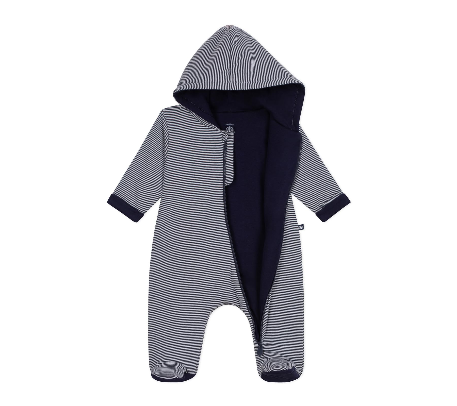Pe Bateau Wattierter Baby-Overall mit Kapuze und Füßen, gestreift