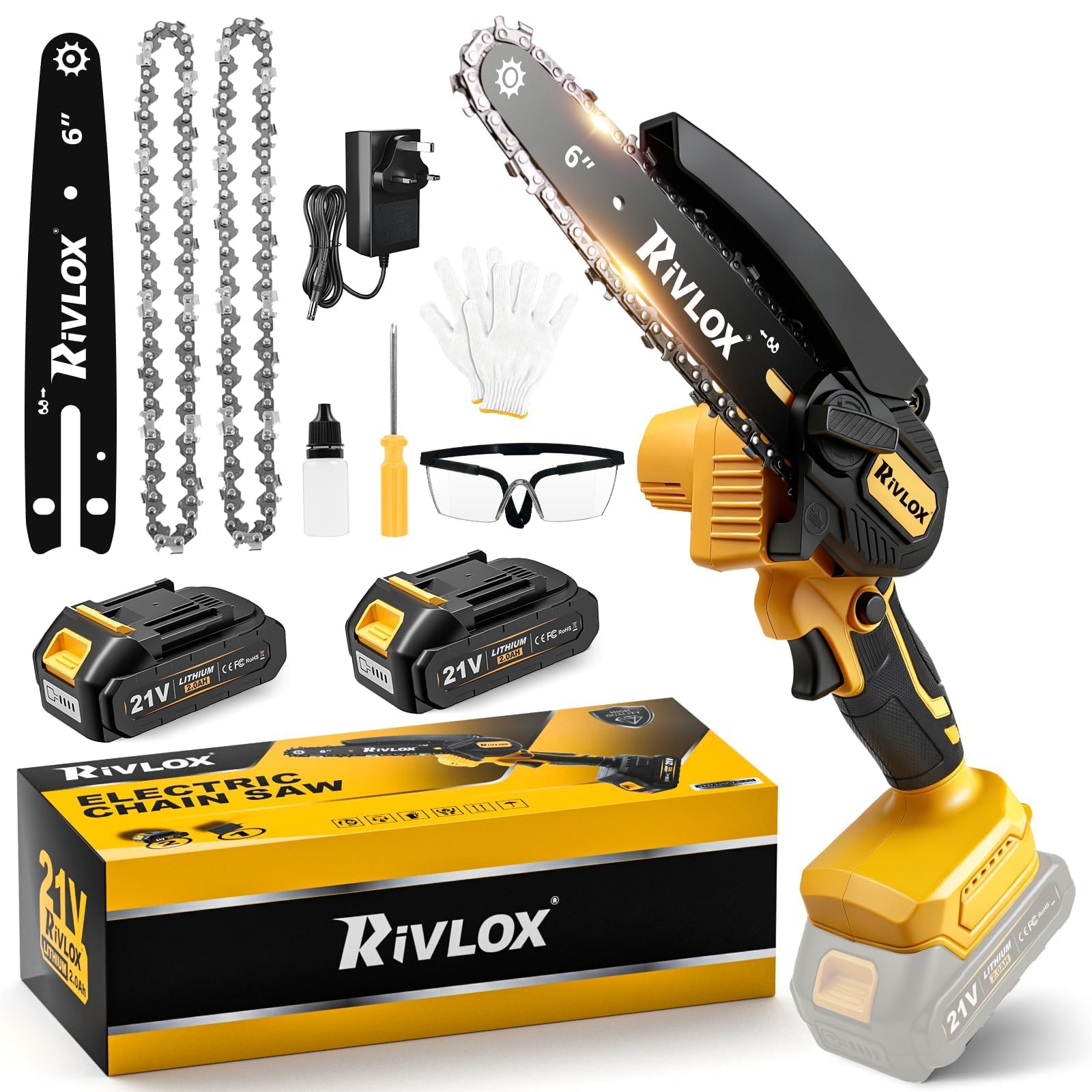 Rivlox Mini Chainsaw Cordless 6 Inch Brushless, Small Chainsaw