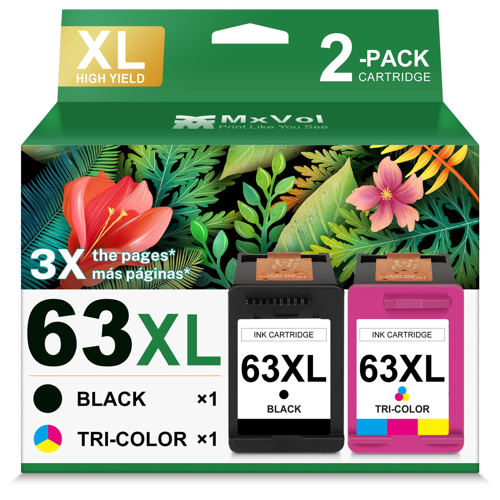 Photo 1 of MxVol 63XL Ink Cartridge 2-Pack Black Tricolor