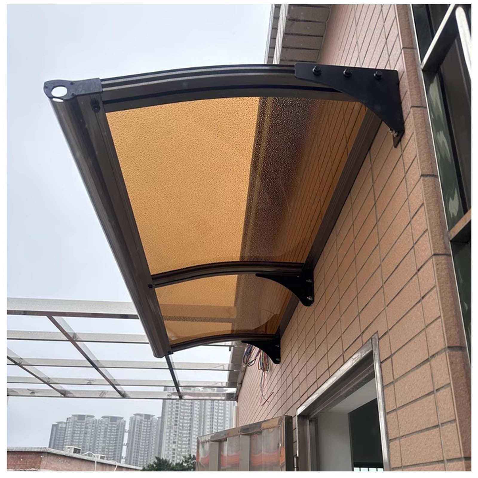 GJZQDKX Outdoor Canopy Awning for Doors & Windows Aluminum & Polycarbonate Sun & Rain Protection 45x160cm (17.7x63in) with Alloy Support