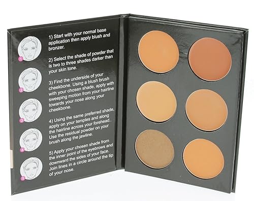 Kit de contorno de 6 tonos, colores medianos, paleta de maquillaje elegante para resaltar y contornear, instrucciones paso a paso incluidas (idioma