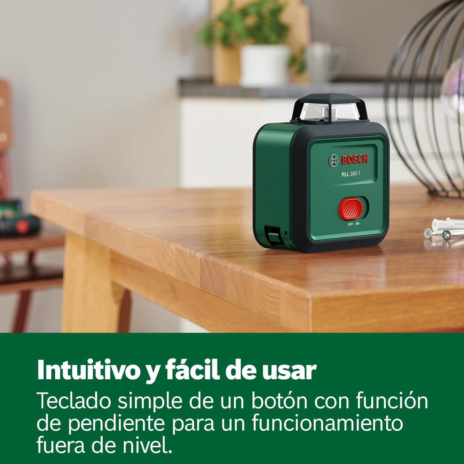 Nivel láser PLL 360-1 de Bosch (nivel láser de 360° autonivelante, precisión de ±0,4 mm/m, rango de trabajo de 12 m, función de pendiente, en caja de cartón para comercio electrónico)