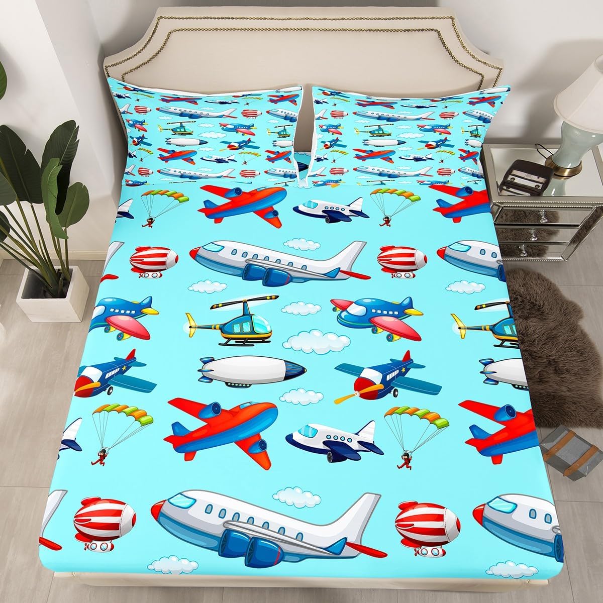 Nursery Cute Wild Animals Fitted Sheet for Girls Boys Child Kids Cartoon Lion Giraffe Crocodile Bedding Set Decor Nature Wildlife Fitted Sheet & Pillow Sham Set Zoo Animal Theme Bed Cover Queen Size…