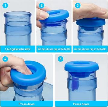 Water Jug Caps 5 Gallon Silicone - Replaceable Strong Sealing no Spill Top Lid Cover 55mm with Hole for Outdoor & Kitchen - Pack by 4
