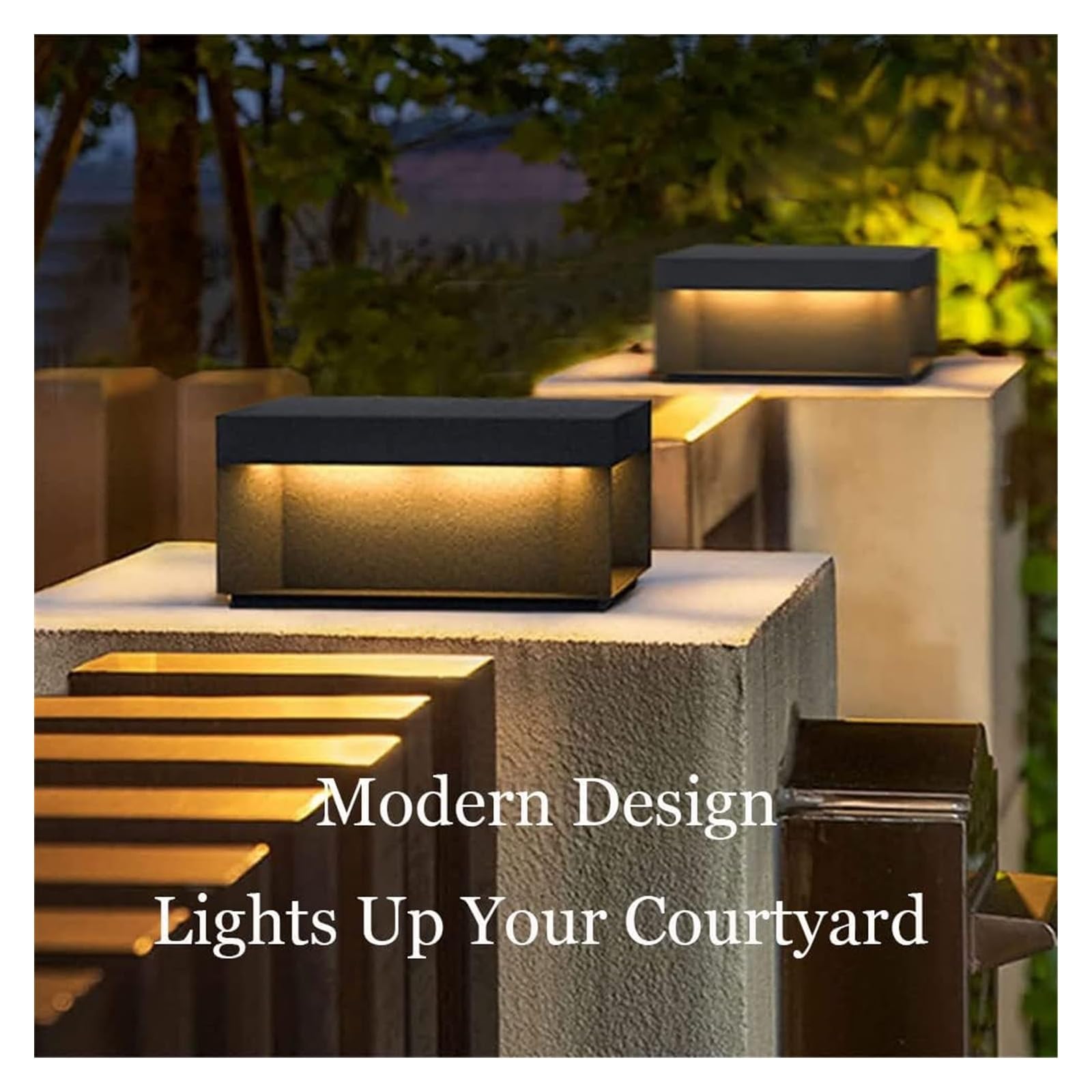 Luces de poste al aire libre - Lámparas de pilar de columna cuadrada Lámparas de mesa de poste de patio negro moderno Linterna de cubierta de puerta de acero inoxidable impermeable al aire libre(20cm)