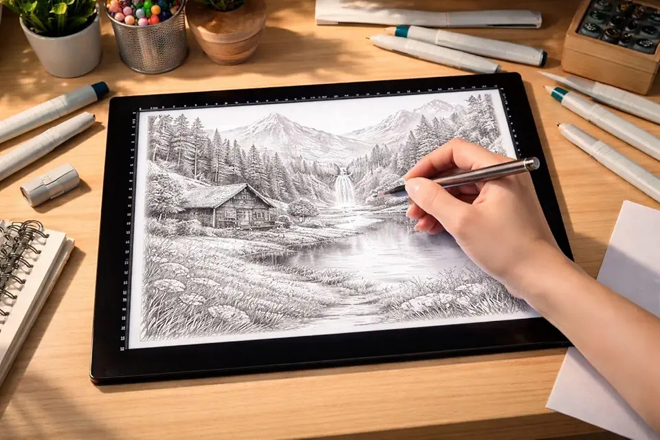 Placa de Luz LED A4 Profissional MTM-1110 Ultrafina 6,5mm com Controle de Toque e Brilho Ajustável USB – Mesa de Desenho para Cópia e Projetos