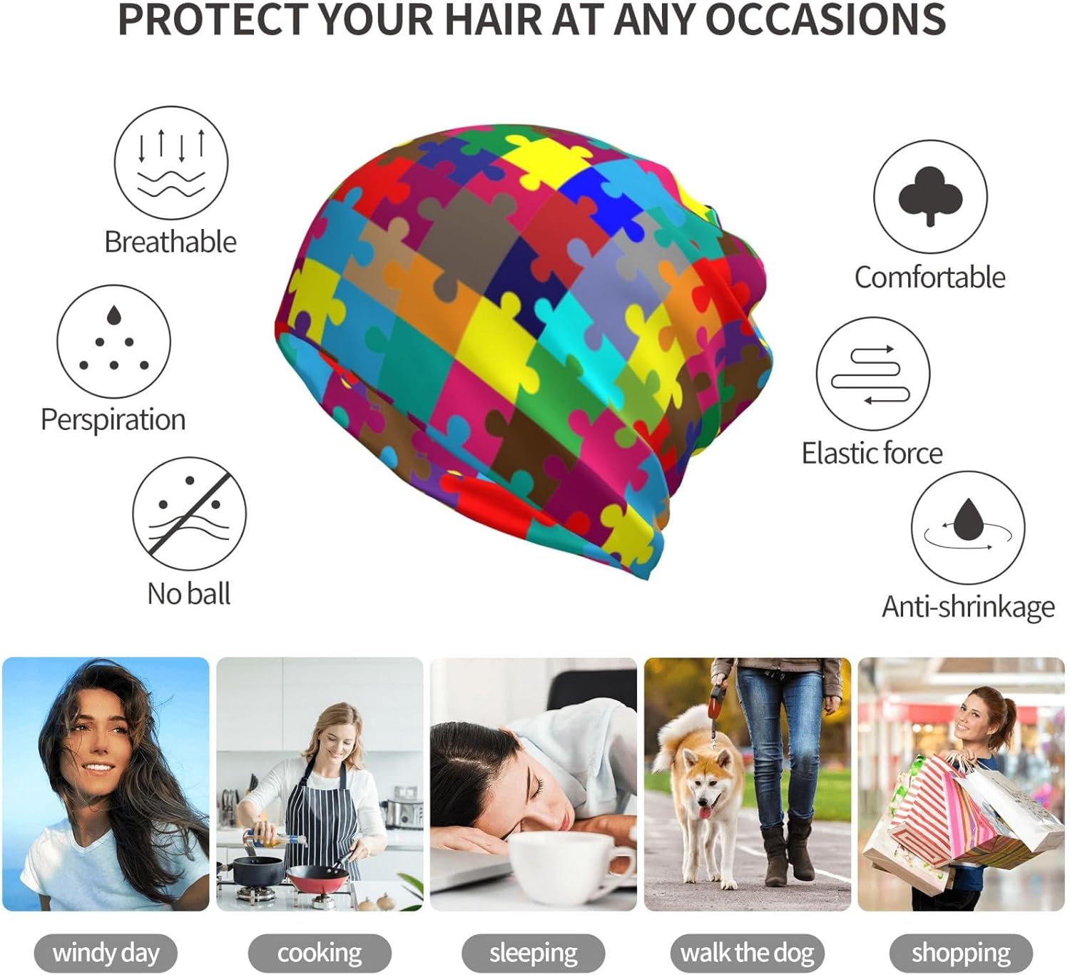 Skull Beanie Hat Baggy Slouchy Skull Chemo Beanies Cap Stretch Scarf Head Wrap Hip Hop Hats for Men Women Winter - Image 4