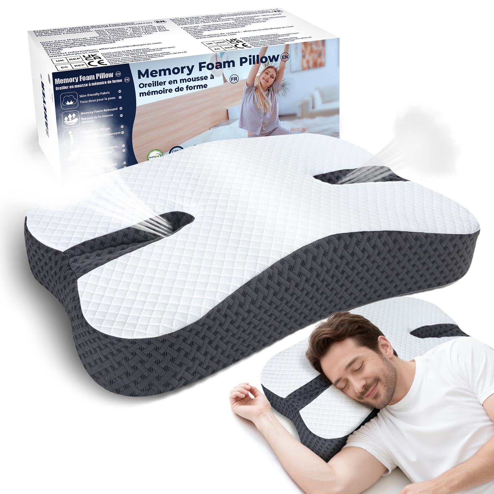 SAHEYER Anti-Snoring Pillow for Side Sleepers Stop Snore Aid with Memory Foam Orthopedic Pillow for Sleeper Snoring Solution