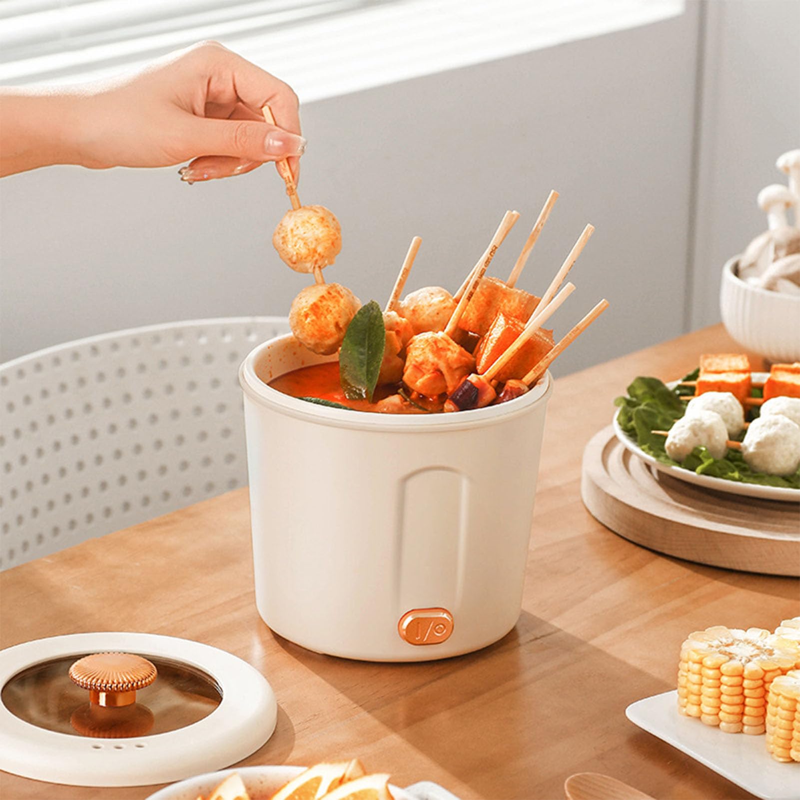 Mini Elektrischer Topf Tragbarer Multifunktionaler Hot Pot Schnellstart für Student Wohnheim (WHITE)