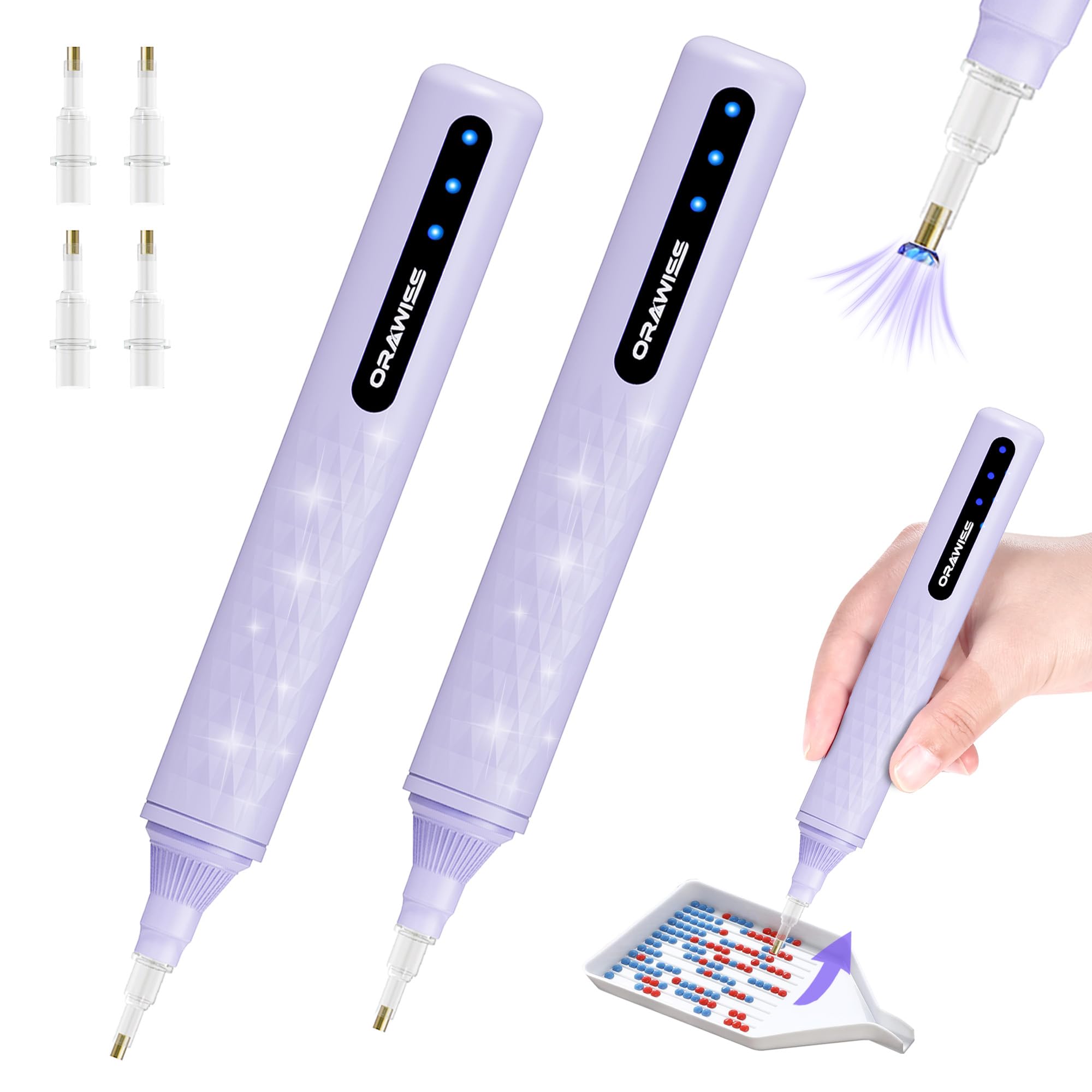 Electric Diamond Painting Pen 2-Pack Kit, Diamond Art Vacuum Pen Cordless | Rechargeable Battery | Air & Low-noise Suction | Dimond Art Accessories and Tools for Large Project Creator - Purple-image-8