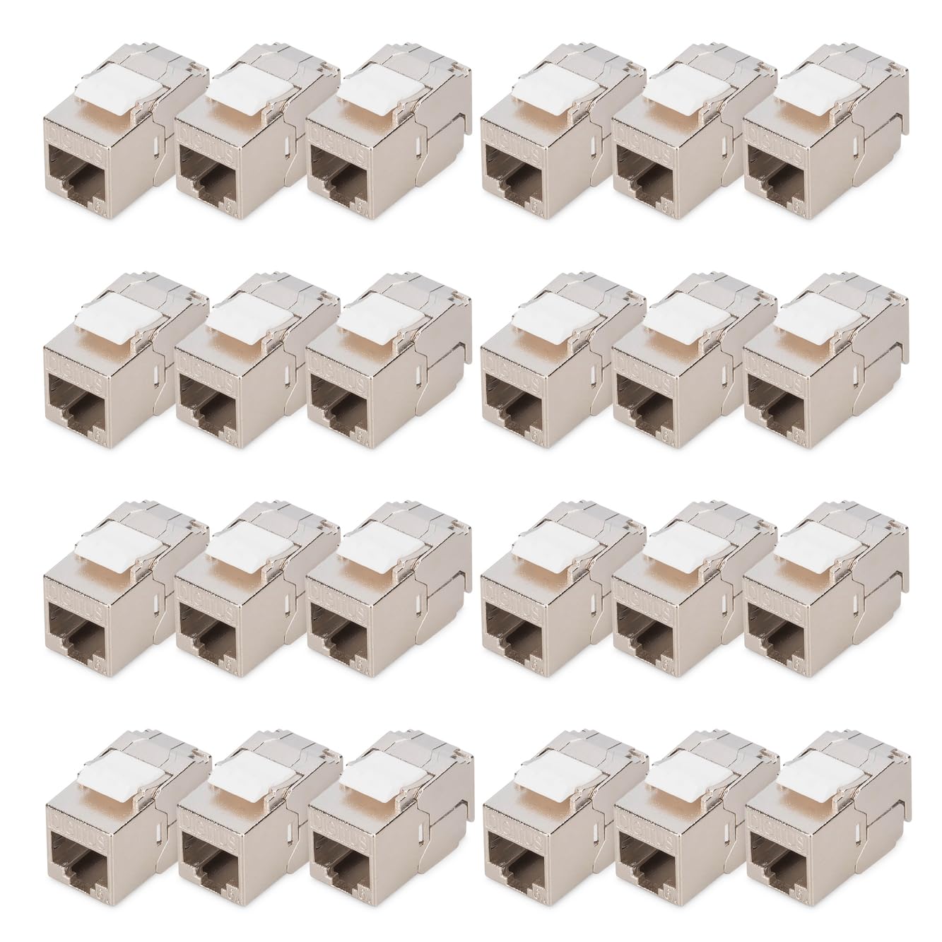DIGITUS Cat-6A Shielded Ethernet Keystone Jack Module - Pack of 24 - Compact Version - RJ45 Female - 500MHz 10GBase-T - AWG 26-22 - Designable - With Cable Ties - Tool Free Installation