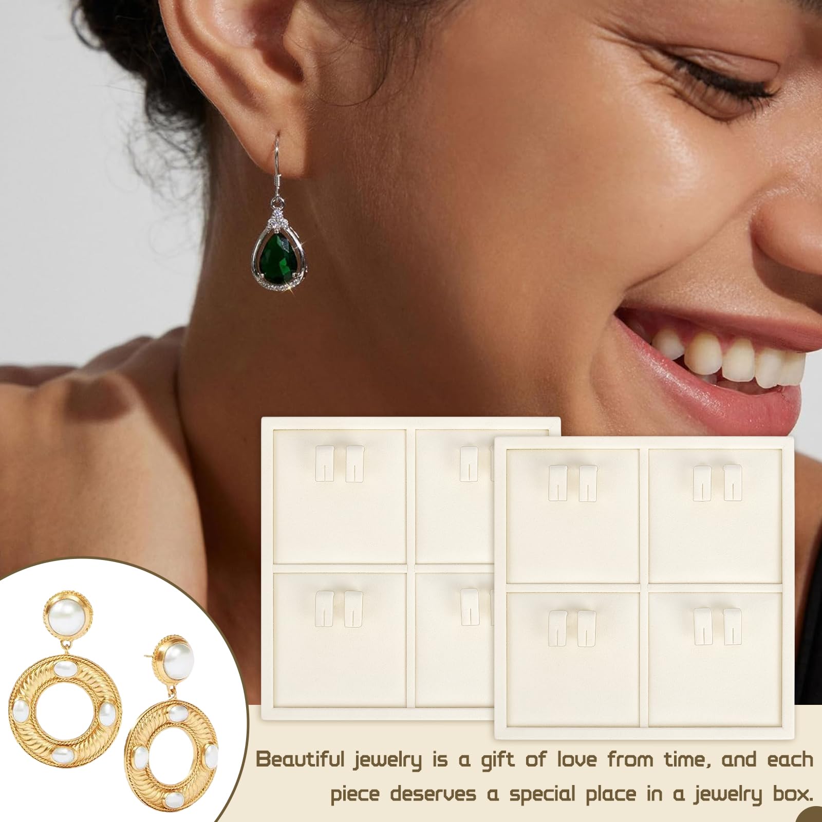 2 unidades de 4 compartimentos de microfibra organizador de pendientes, bandeja apilable para exhibición de joyas, cajón, organizador de pendientes, caja para mujeres, anillos, collares