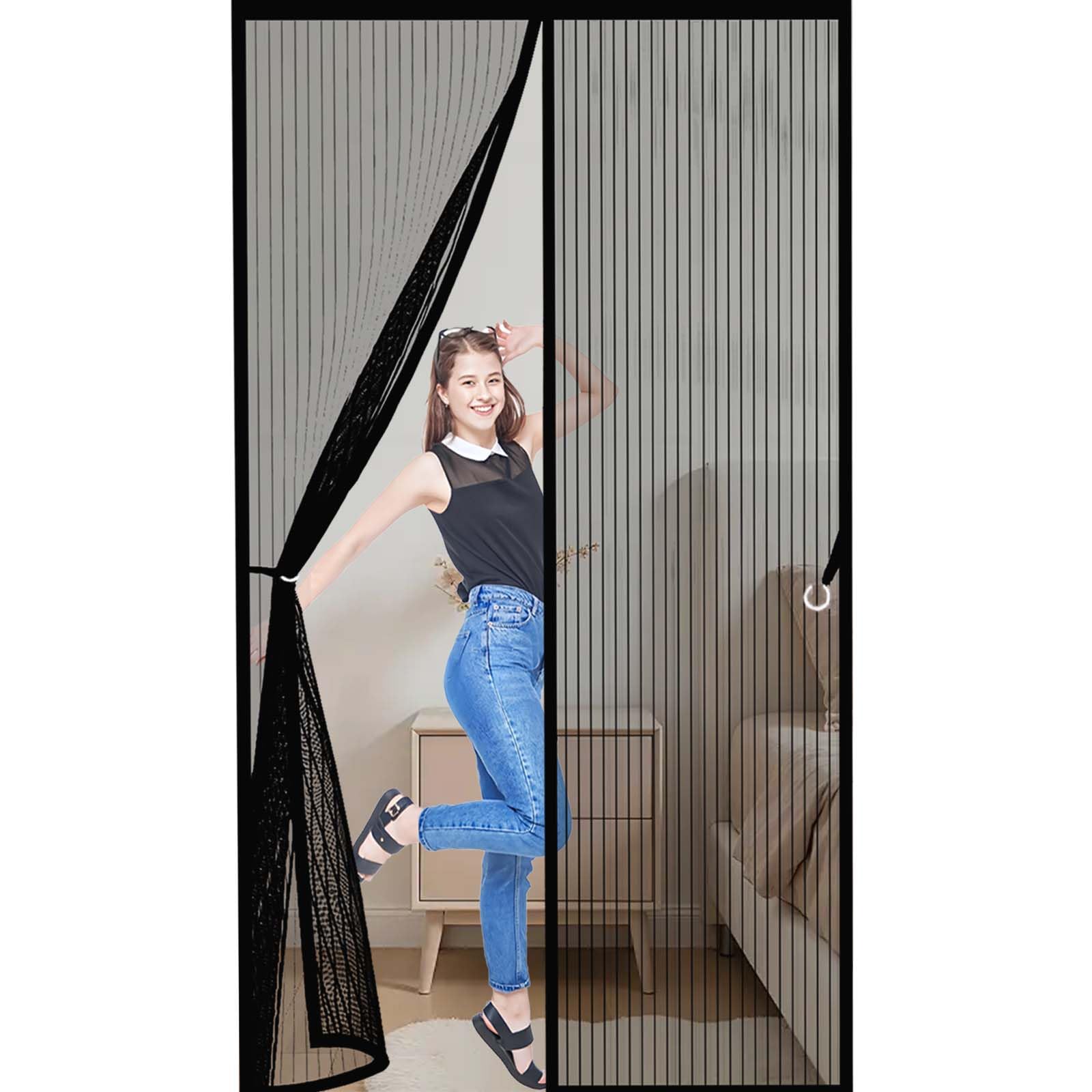 Feijdon Black Fly Insect Screen Door 100X210cm(Widthxhigh) Durable, Keeps Bugs Out, Kid And Pet Friendly Mosquito Proof Door Curtains Hundreds Of Sizes, Lets Fresh Air In,