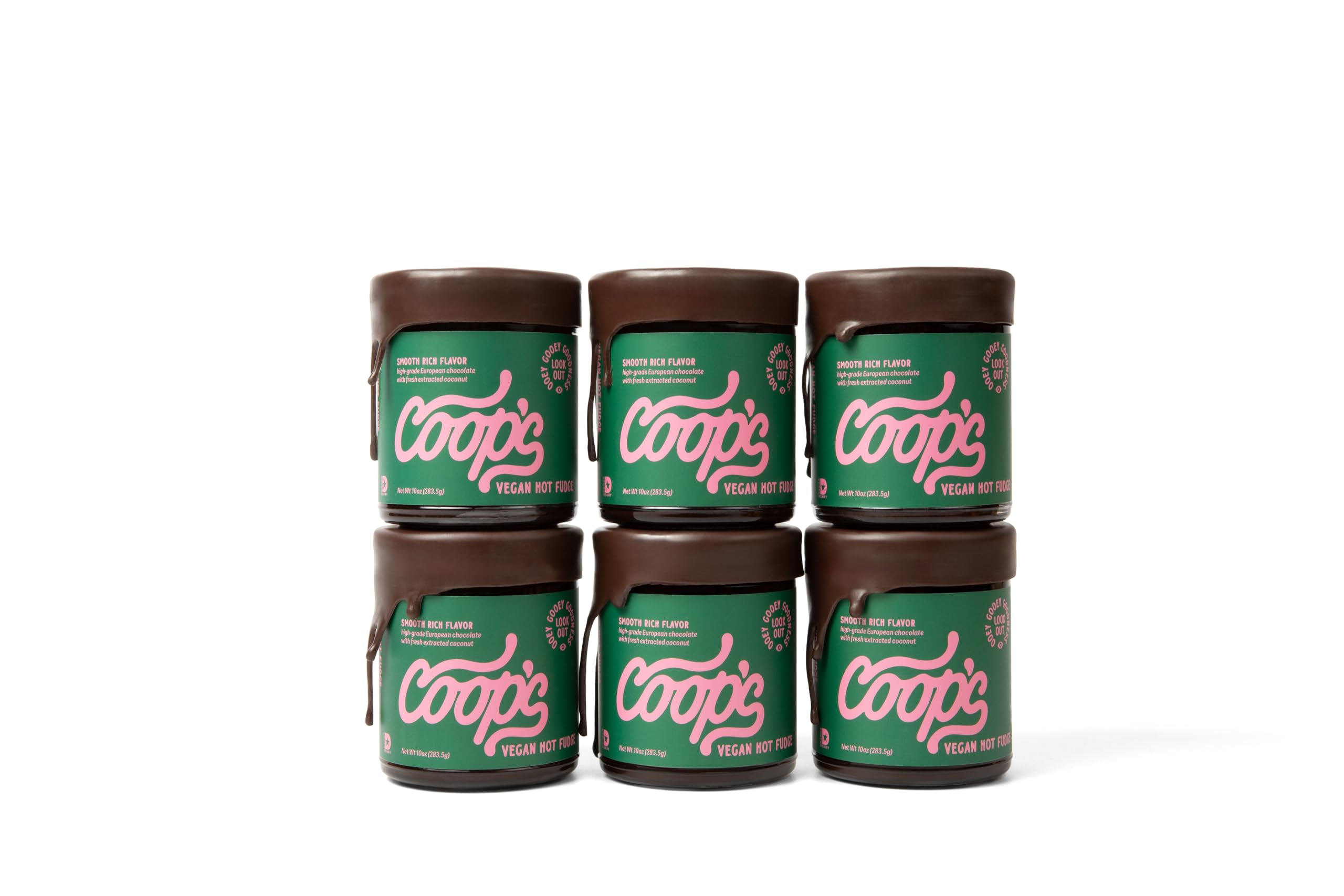 Coop's Vegan Hot Fudge Sauce 10.6 OZ (Pack of 6) - Gluten Free Vegan, Kosher, Non GMO, Gourmet, All Natural, Plant Based Dairy Free Whipped Topping