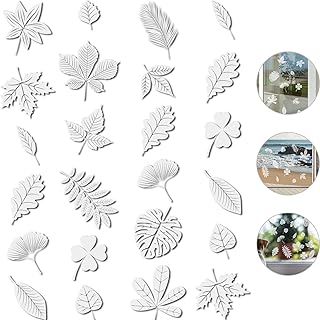 32 Pieces Window Strike Prevention Stickers Decals Anti Collision Window Clings Hummingbird Butterfly Leaf Shapes Stickers Window Stickers Prevent Bird Strikes on Glass (Leaf Style)