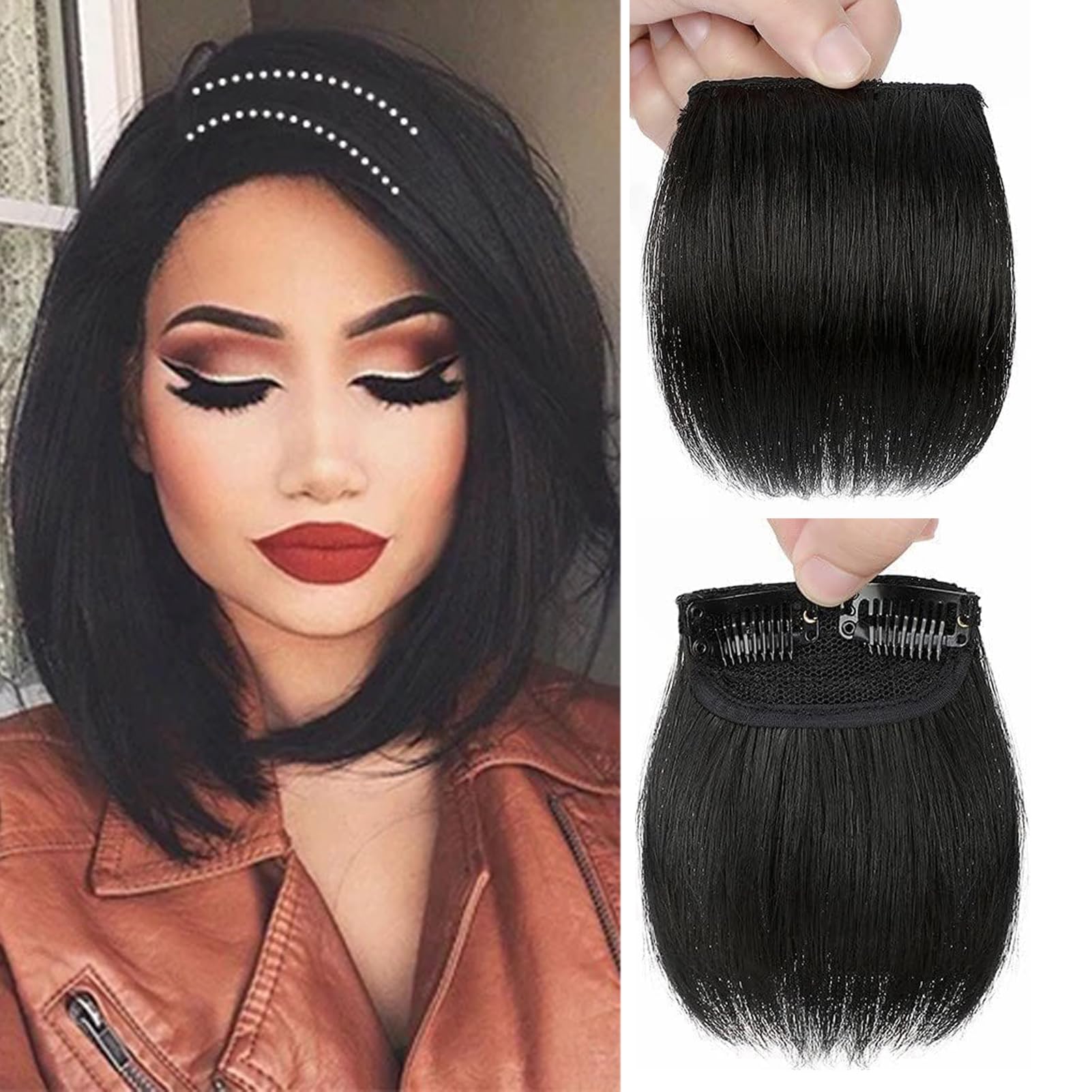 Invisible Clip In Hair Pieces Seamless Synthetic Fluffy Hair Pads Extension Adds Volume Thinning Areas for Women Girls (Natural Black