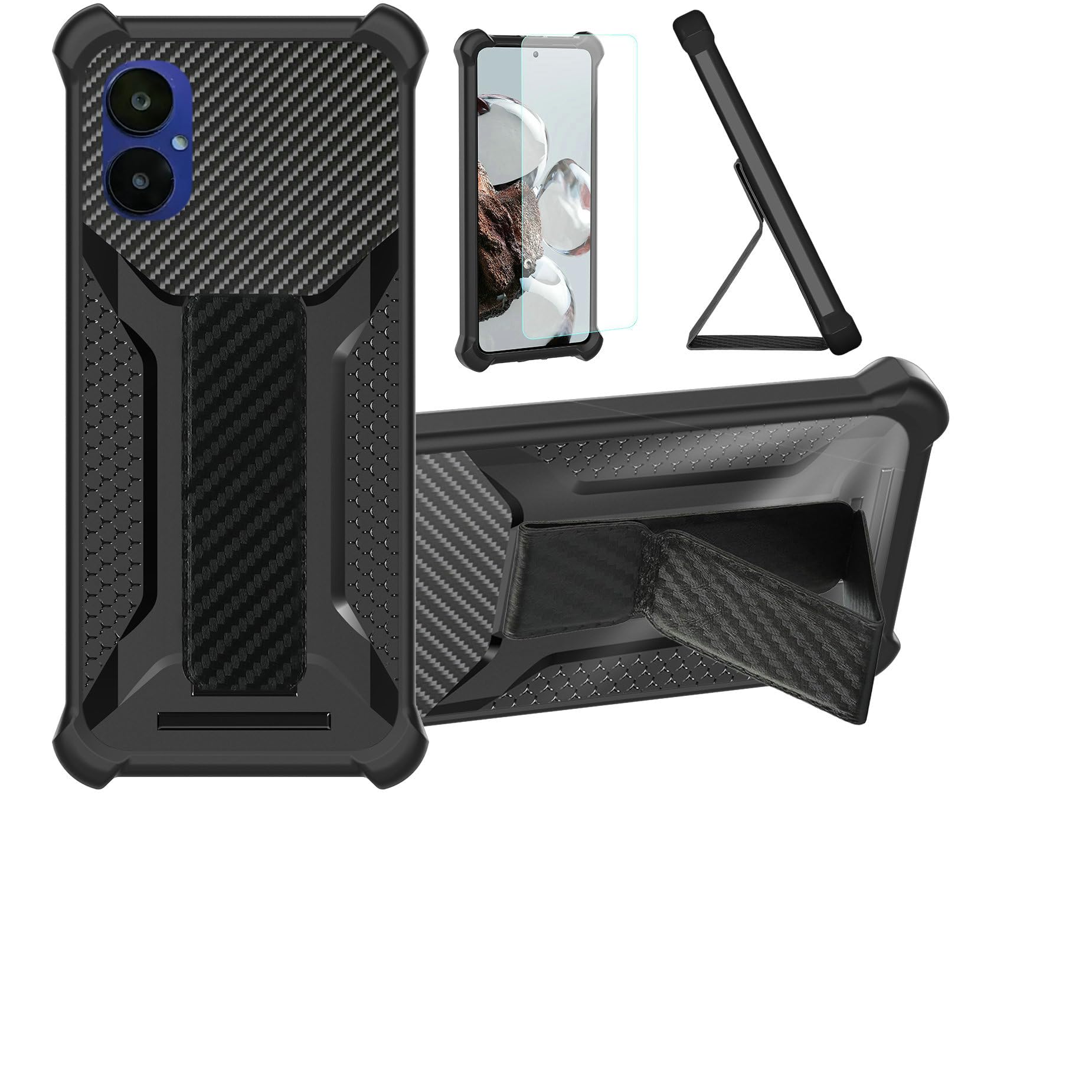 Nuu Mobile A15 Case Compatible for Nuu A15 Phone Case Cover [with Tempered Glass Screen Protector] Hybrid Case [Folding Support Magnetic] [Frosted Anti-Fingerprint] Black