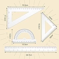 Vista 2 de Thinp El juego de reglas de 4 piezas incluye regla recta de 12 pulgadas, regla triangular y transportadora, herramienta de geometría matemática