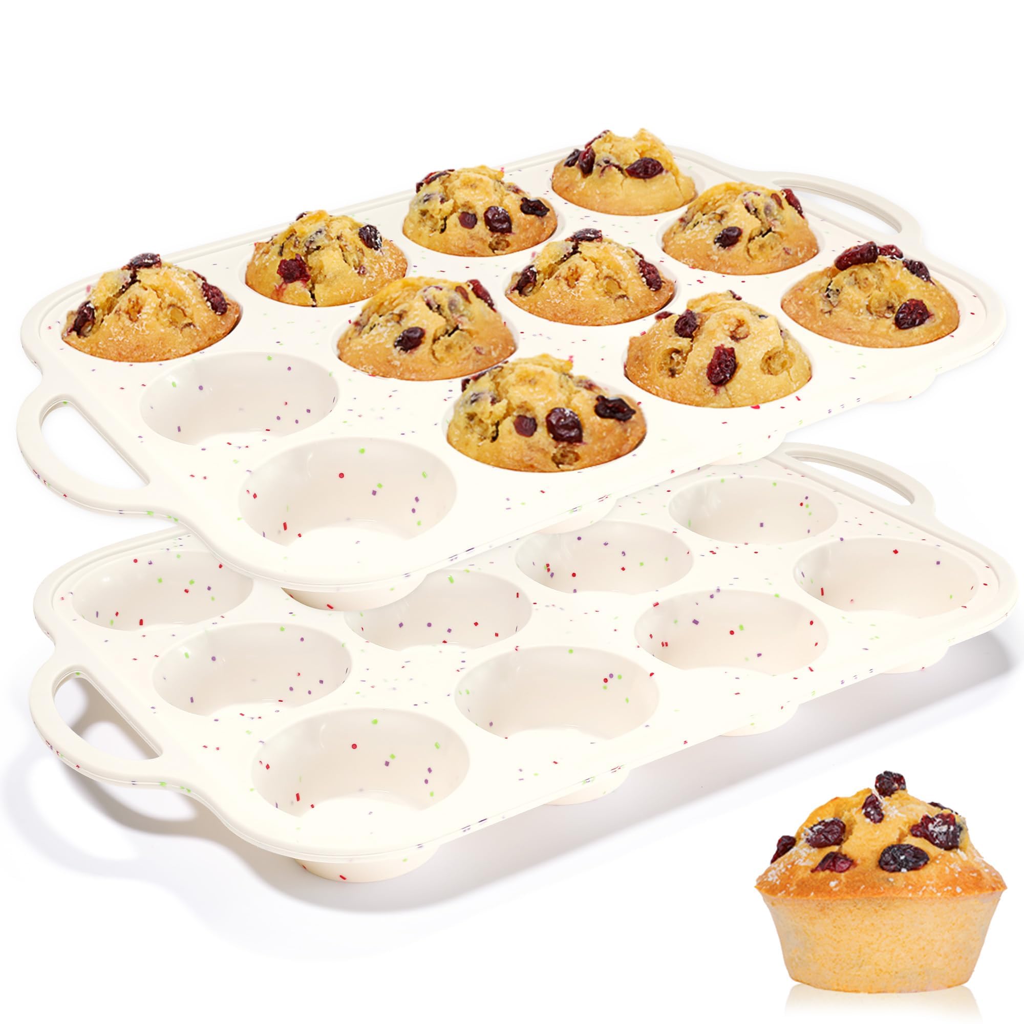 CAKETIME Silikon-Muffinform, metallverstärkter Rahmen, Silikon-Cupcake-Form, einfach zu handhaben, 12 Förmchen zum Backen, antihaftbeschichtet, normale Größe, BPA-frei, 2 Stück