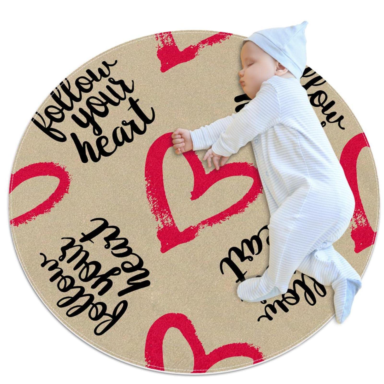 Tapis rond pour enfants JDEZ en forme de cœur design soigné 80x80cm