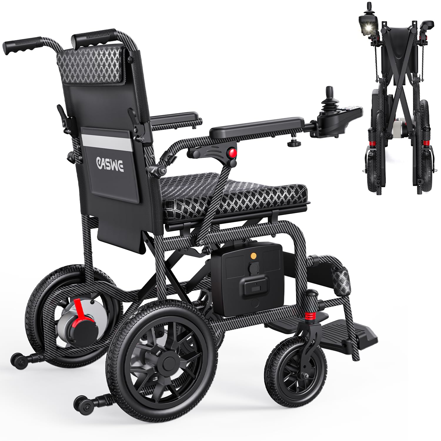 D10 16kg Sedia a rotelle elettrica leggera per adulti, sedia motorizzata pieghevole autonomia 23/46km con motore senza spazzole 400W, sedia elettrica per tutti i terreni (Ampere/ore, 12)