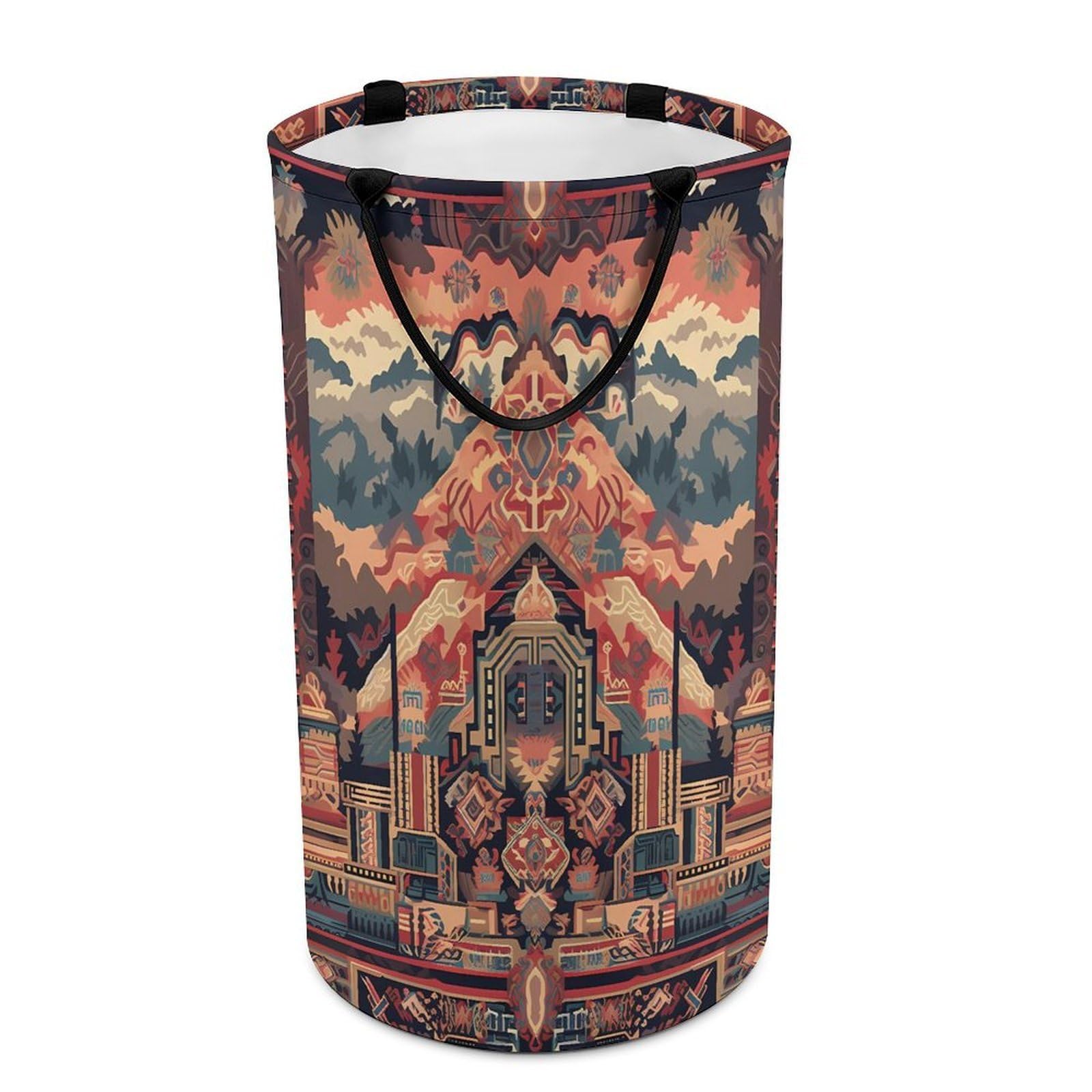 Traditional Tribal Patterns Laundry Basket Freestanding Laundry Hamper with Handles Waterproof Dirty Clothes Hamper Collapsible Washing Bin Aesthetic Clothes Basket for Bathroom Bedroom Dorm