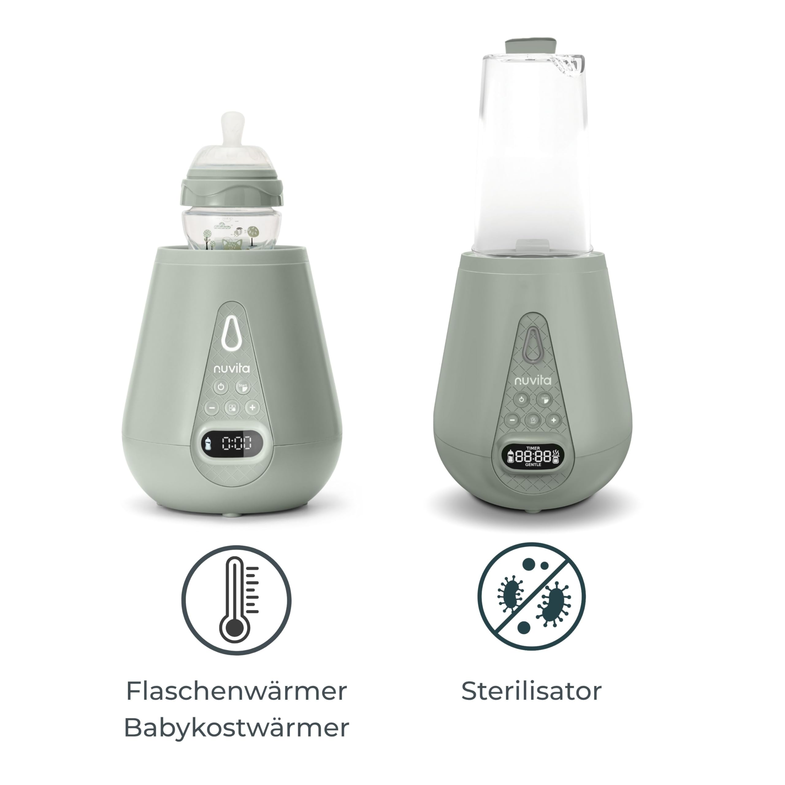 Nuvita 1170 Tragbarer Baby Flaschenwärmer & Sterilisator für Baby-Flaschen, Baby-Nahrung und Muttermilch - Babykostwärmer für Fläschchen und Gläschen - Sage Green