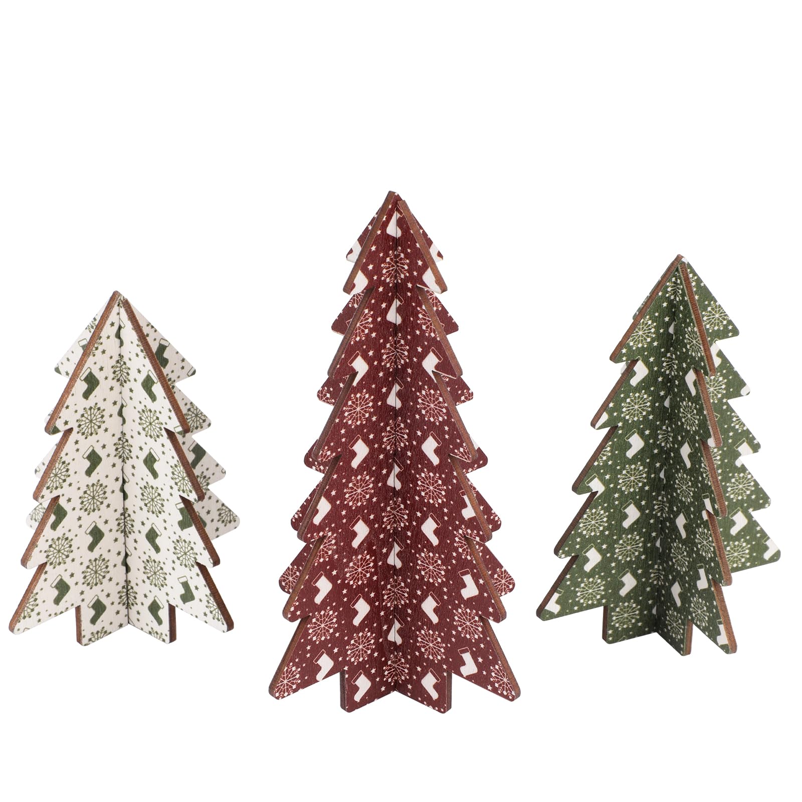 Gosknor 3uds Decoración de Mesa para Árbol de Navidad, Adornos de Mesa para Árbol de Navidad en 3D Centro de Mesa para Árbol Navidad Árbol Navidad con Alces y Copos de Nieve Navidad Hogar (3 Estilos)