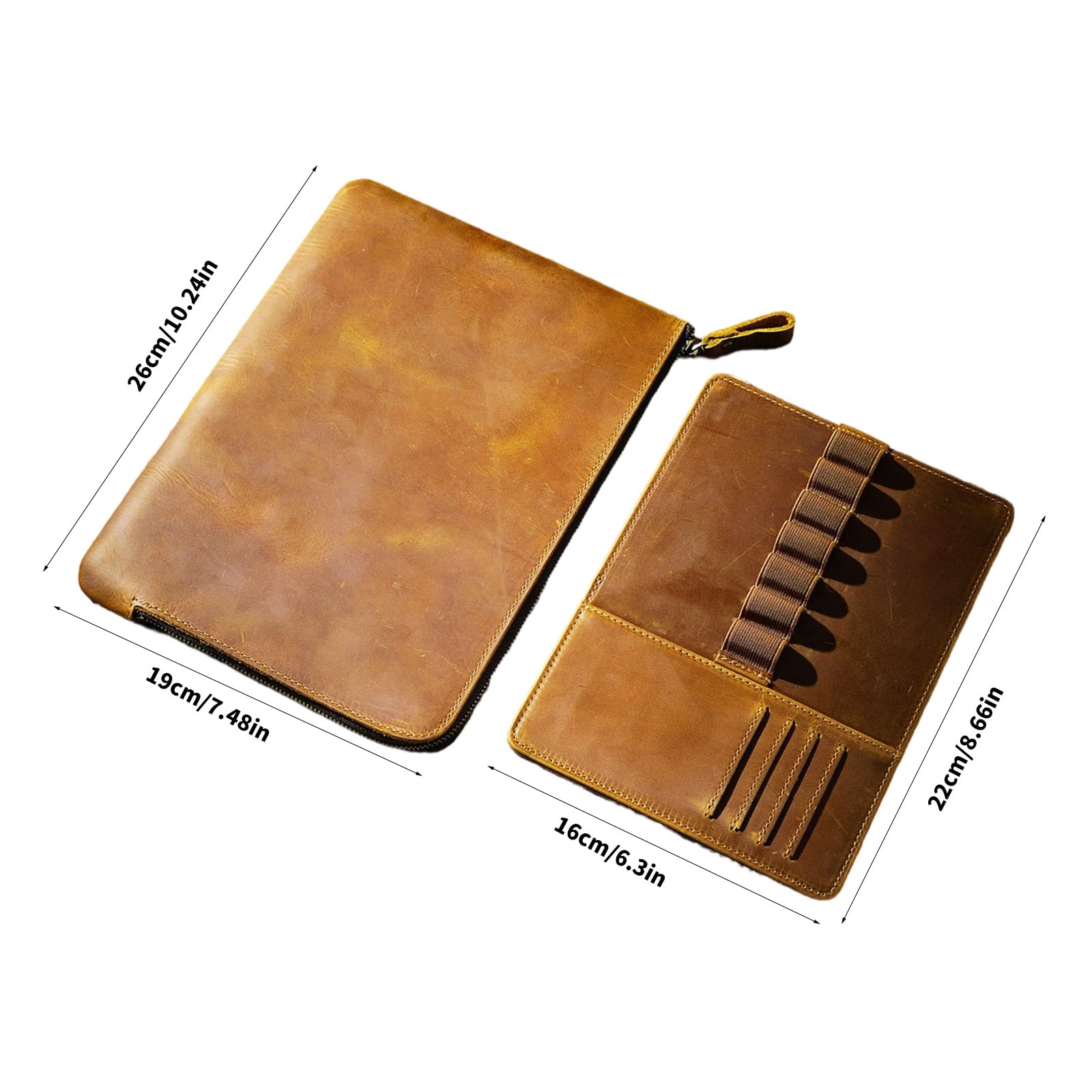 Portapenne in pelle con fessura elastica e inserto, A