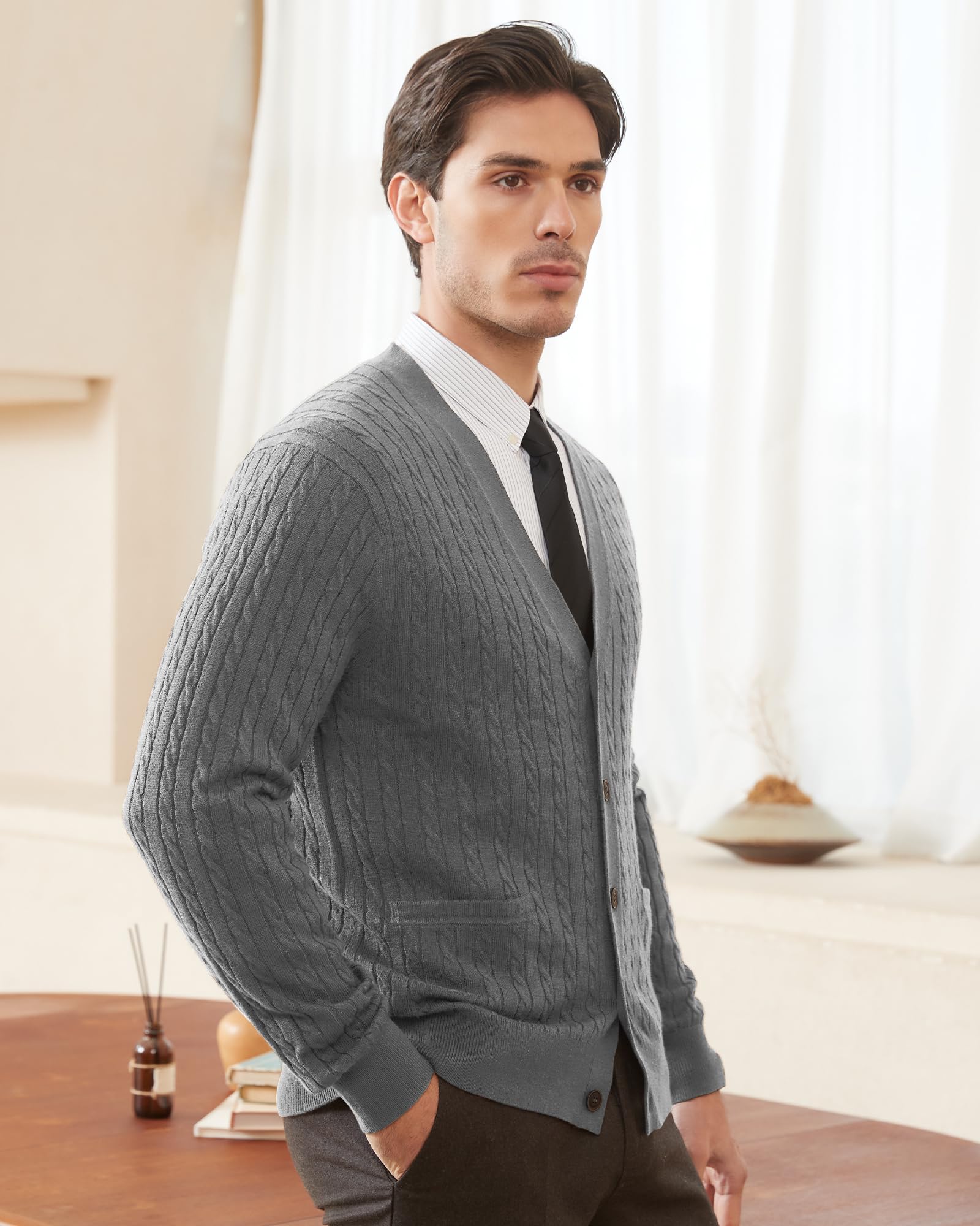 Kallspin Suéter Tipo Cárdigan De Punto De Lana Mezclada De Lana De Cachemira para Hombre Suéteres De Cuello En V con Botones Y Bolsillos Relax Fit