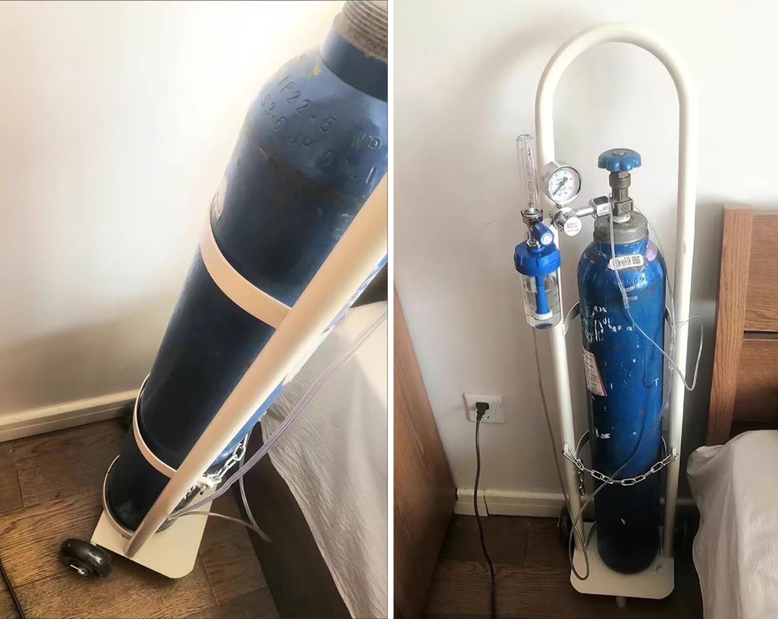 Genérico Carro portabotellas de Alta Resistencia para Gas de Soldadura - Carro para Botellas de oxígeno y acetileno de 95/110 cm de Altura con Cadenas de Seguridad - Soporte para Tanque Duradero y es