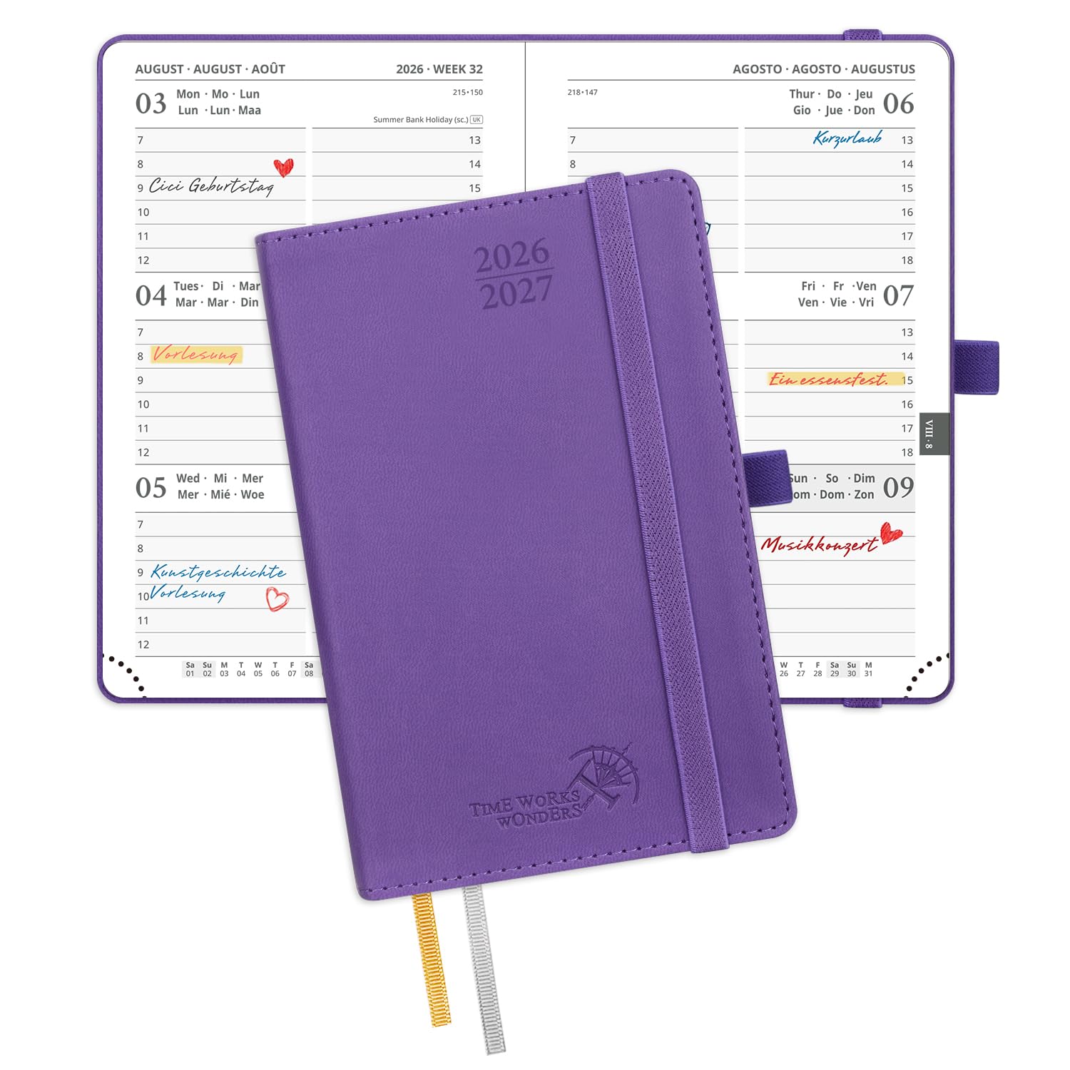 POPRUN Kalender 2026 2027 Wochenplaner (Aug.2026-Dez.2027) Softcover mit PU-Leder, ca. A4 (26,5 x 21,5 cm), 17-Monate-Terminplaner 1 Woche 2 Seite