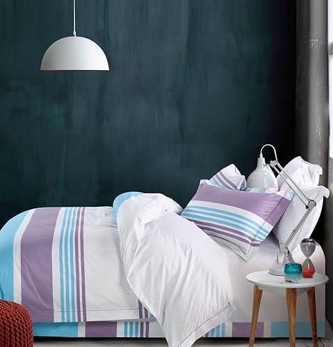 Juego creativo de cobertores de 3 unidades de duvet, estampado, 100% algodón,, Algodón, Rayado, Full Queen