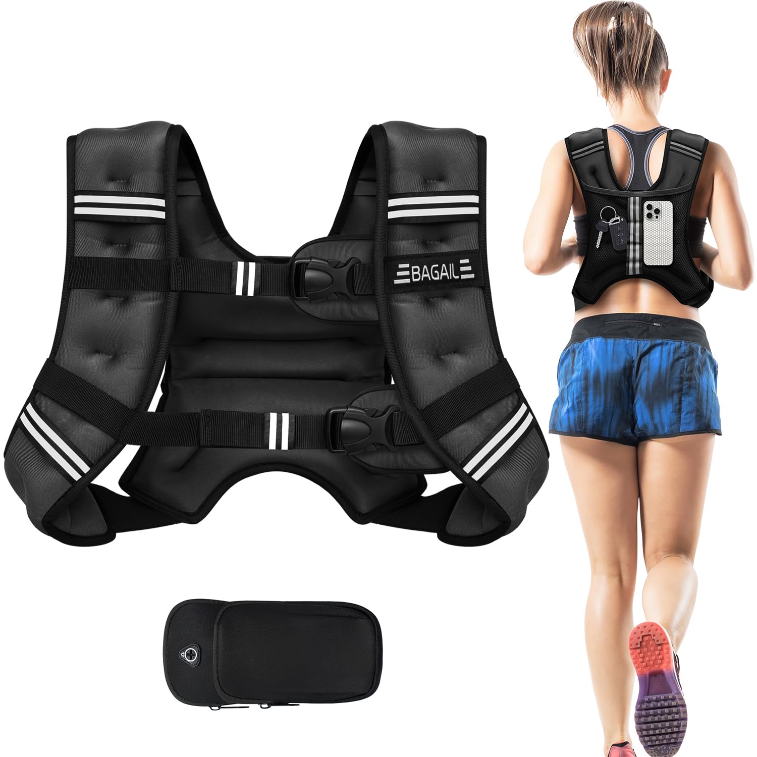 Bagail Gilet Appesantito Per l'Allenamento Della Forza, Misura Del Busto Regolabile, Comoda Tasca, Gilet Appesantito Con Sabbia di Ferro, Ideale per la palestra, lo yoga e l'aerobica