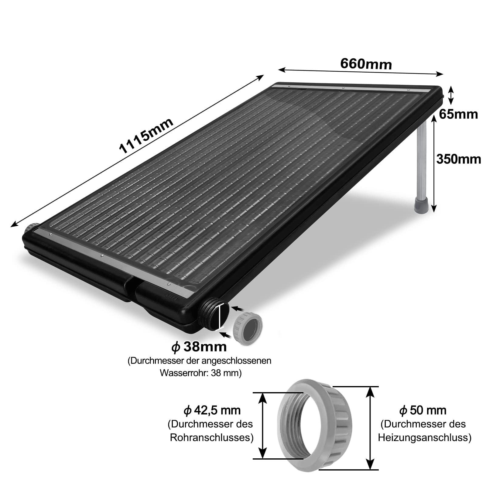 ACXIN Solarne ogrzewanie basenu, kolektor solarny 66 x 111,5 cm, ogrzewanie basenowe do ogrodu, kolektory słoneczne, ogrzewanie basenu i prysznica