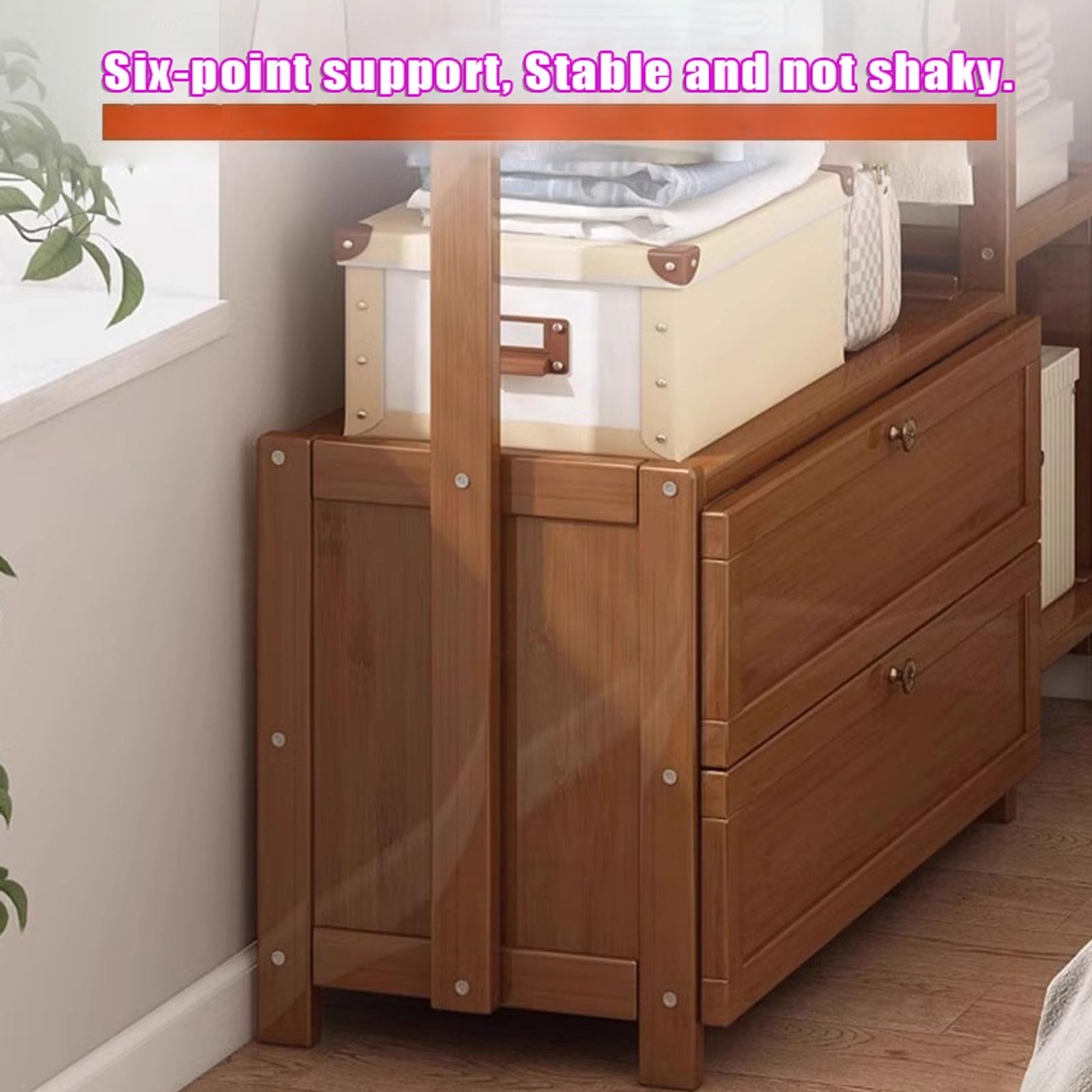 Multifunktionaler Kleiderständer aus Holz, offener Bambus-Kleiderbügel mit Schubladen, platzsparende 4-stöckige Ablagen für Kleidung, Hüte, Taschen & Aufbewahrungsbox