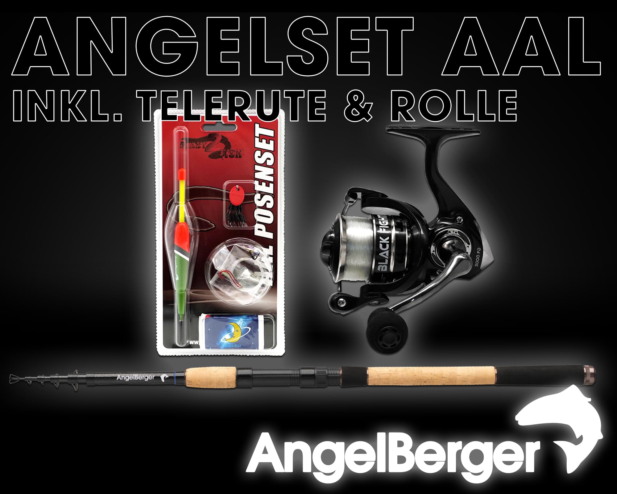 Angel Berger Tele Angelset Rute Rolle mit Zubehör