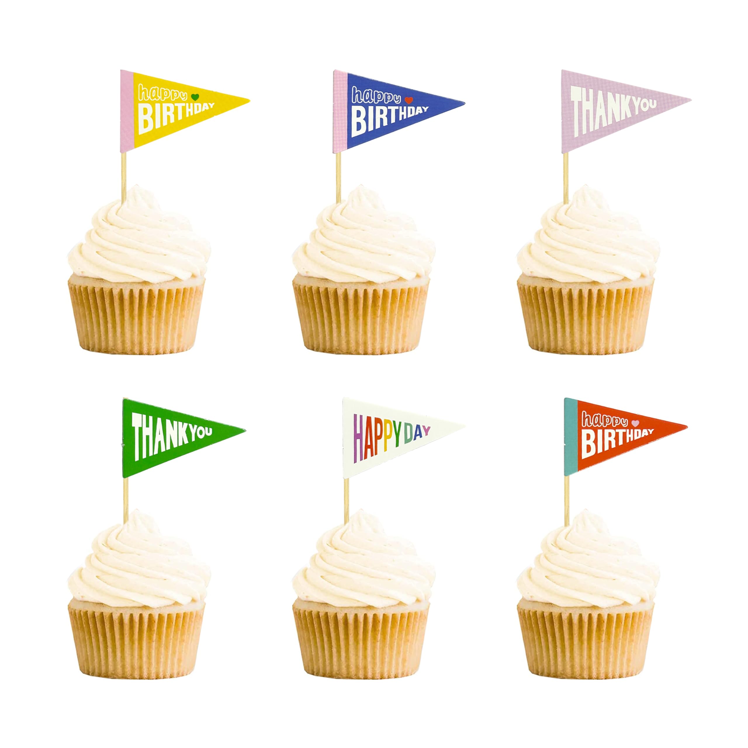 70pcs Happy Birthday Cupcake Toppers Picks Single-Sided Paper Birthday Happy Day Thank You Cake Toppers for Birthday Party Dessert Decoration