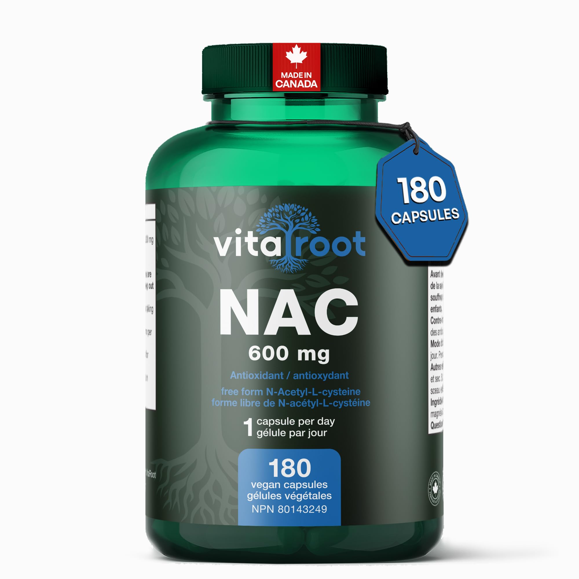 VitaRoot NAC 600mg – 180 Capsules N-Acetyl Cysteine with Glycine Support – High Potency Antioxidant Formula – Vegan, Non-GMO, Made in Canada - 2